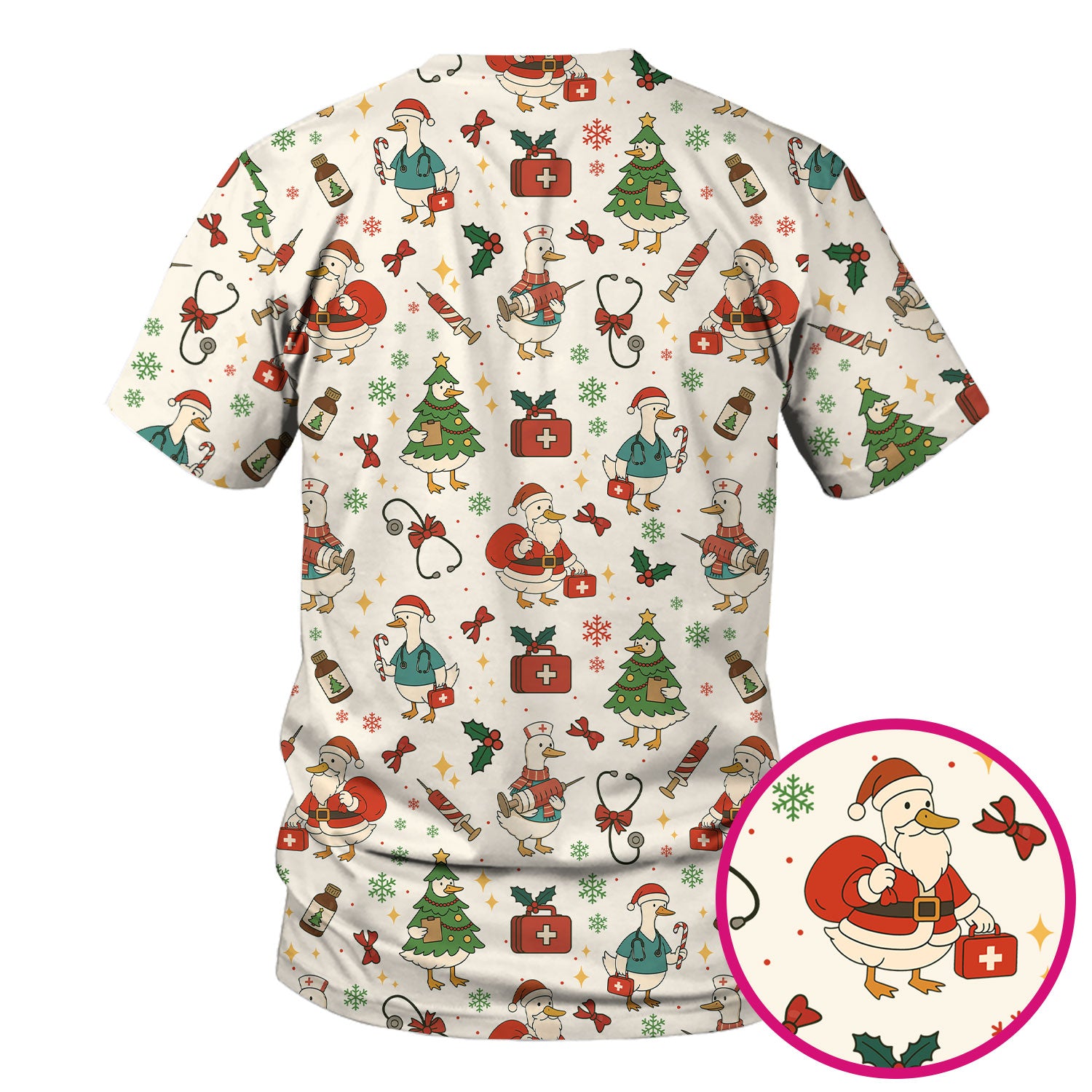 Funny Christmas Duck Nurse Scrub Top - Cute Santa Pattern Holiday Shirt for Women - Festive Nursing Outfit Gift for RN LPN CNA