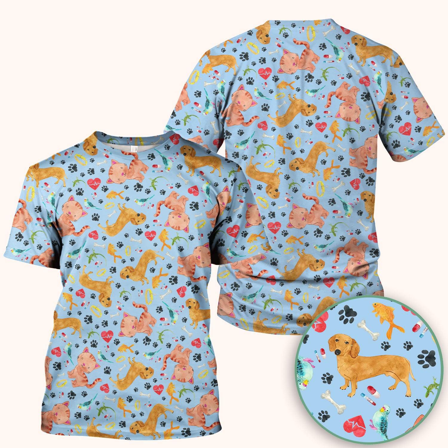 Cat Dog Veterinary Scrub Top - Cute Animal Paw Print Medical Shirt - Adorable Nurse Scrubs for Women RN CNA Vet Tech