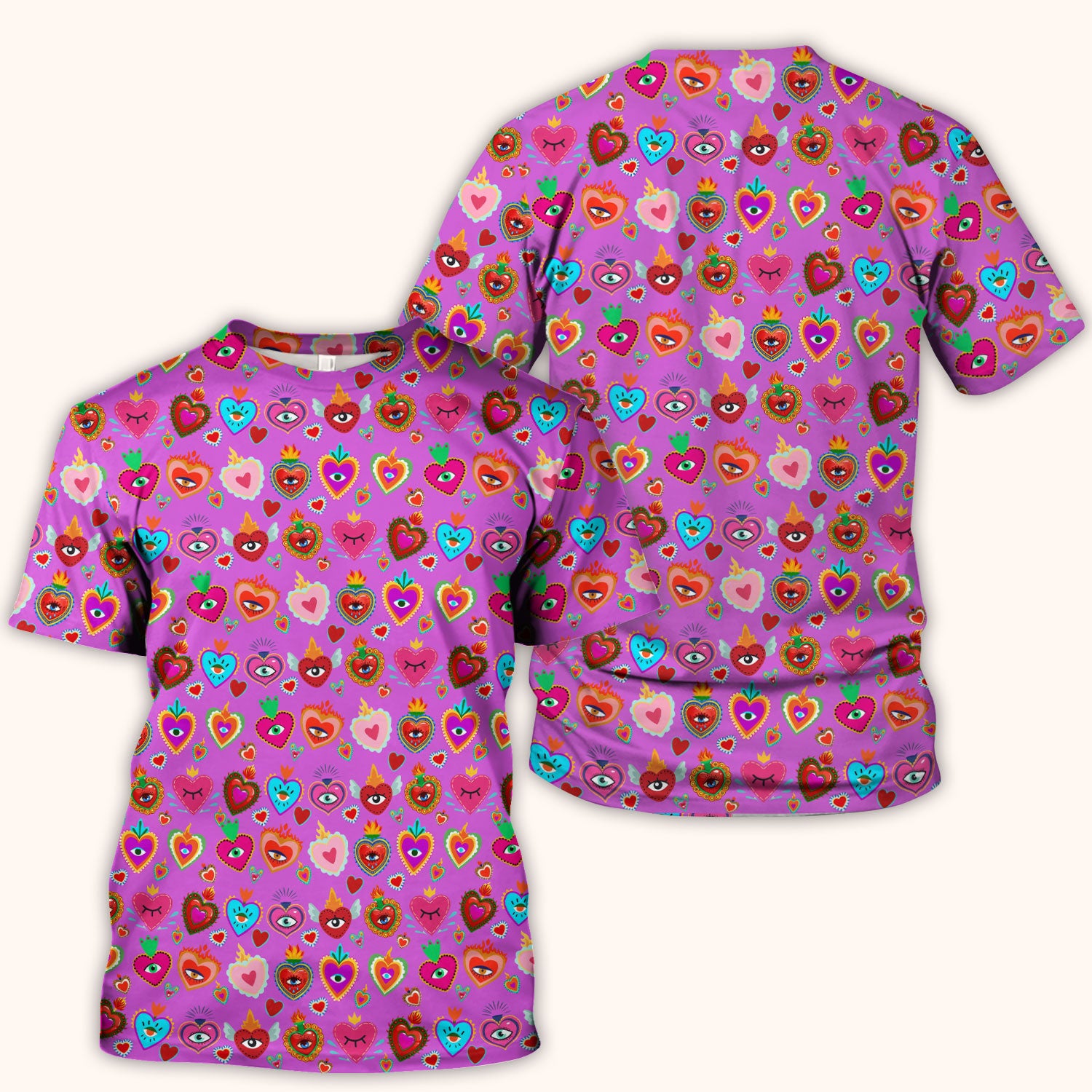 Valentine Colorful Sacred Heart Print Medical Scrub Top, Comfortable Scrubs for Nurses
