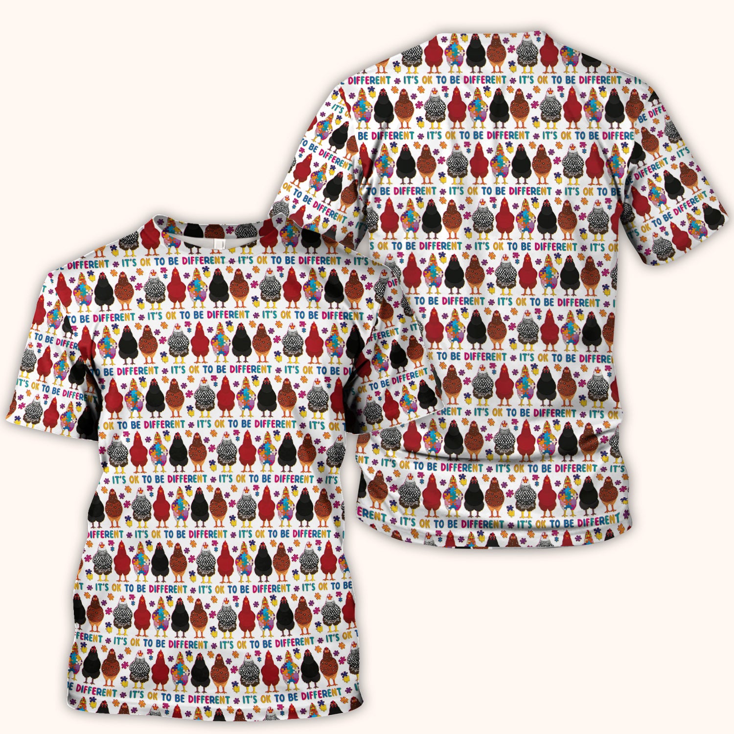 Autism Chicken It’s OK to Be Different Print Scrub Top, Comfortable Scrubs for Nurses