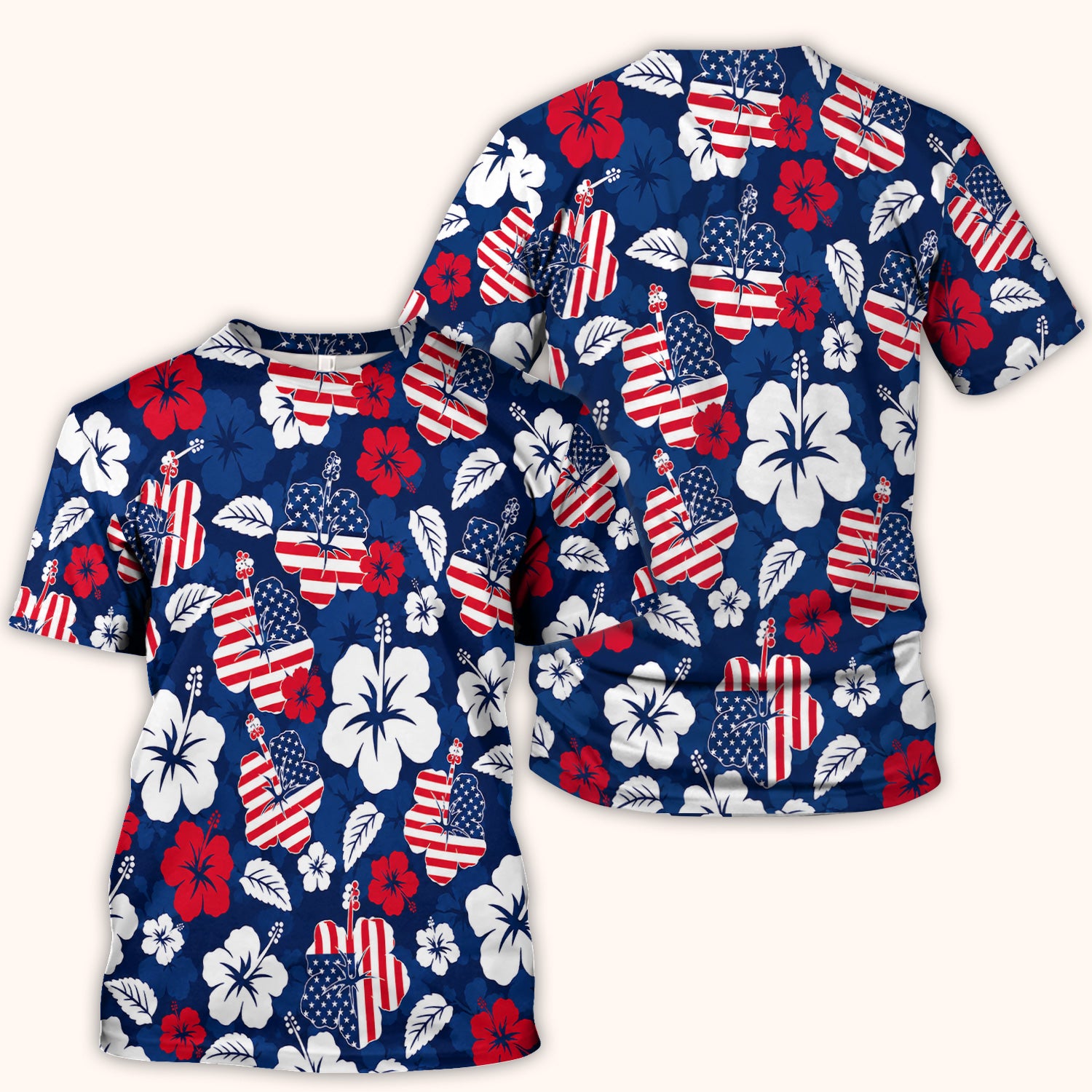 Patriotic Hibiscus Flag Floral Print Scrub Top, Comfortable Scrubs for Nurses