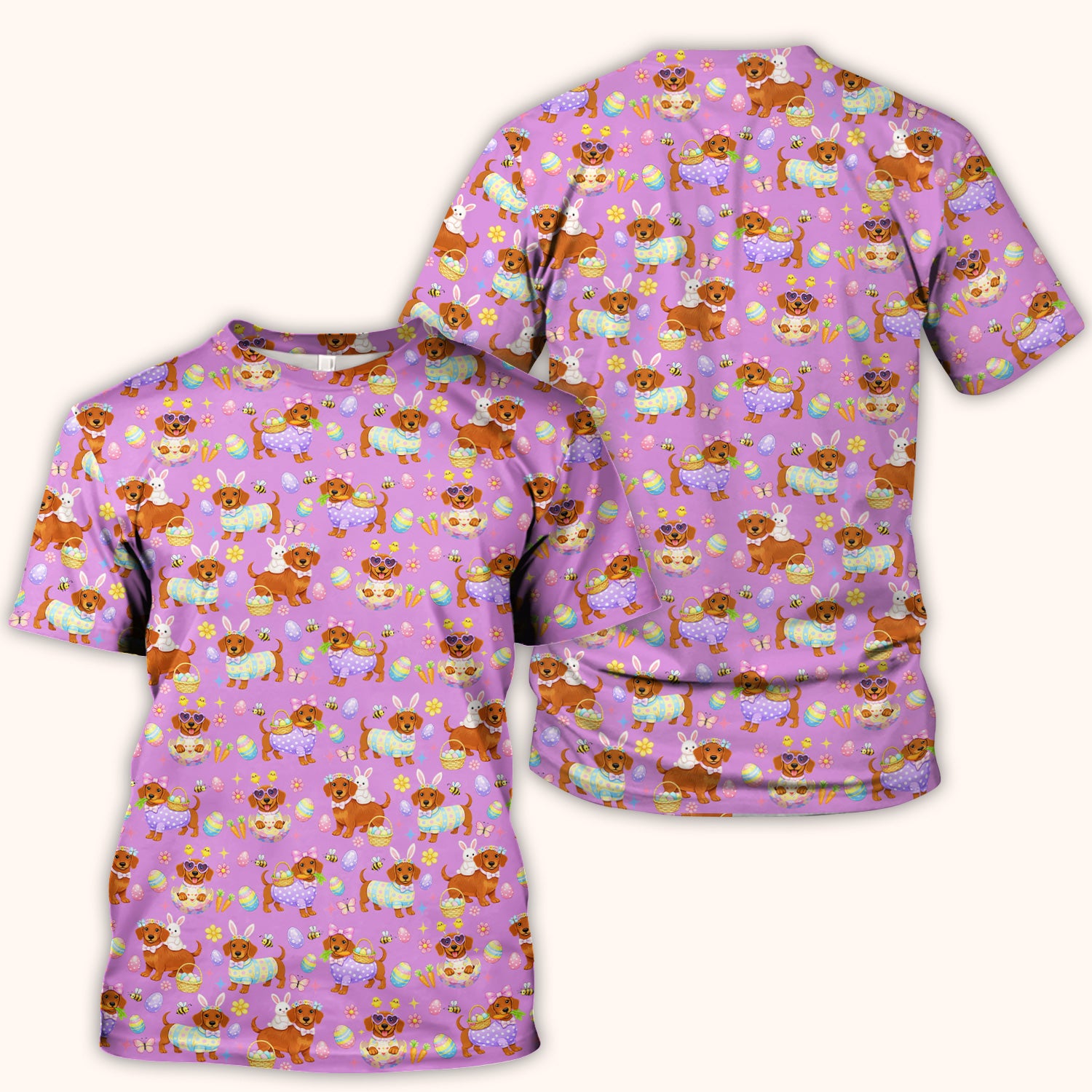 Cute Easter Dachshund Dog Pattern Scrub Top, Breathable Healthcare Uniform Top