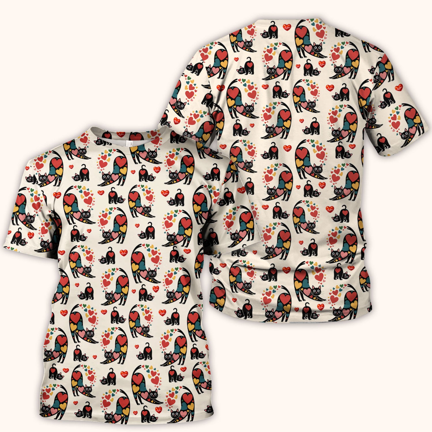 Playful Cat Valentine Heart Print Nurse Scrub Top, Comfortable Scrubs for Nurses