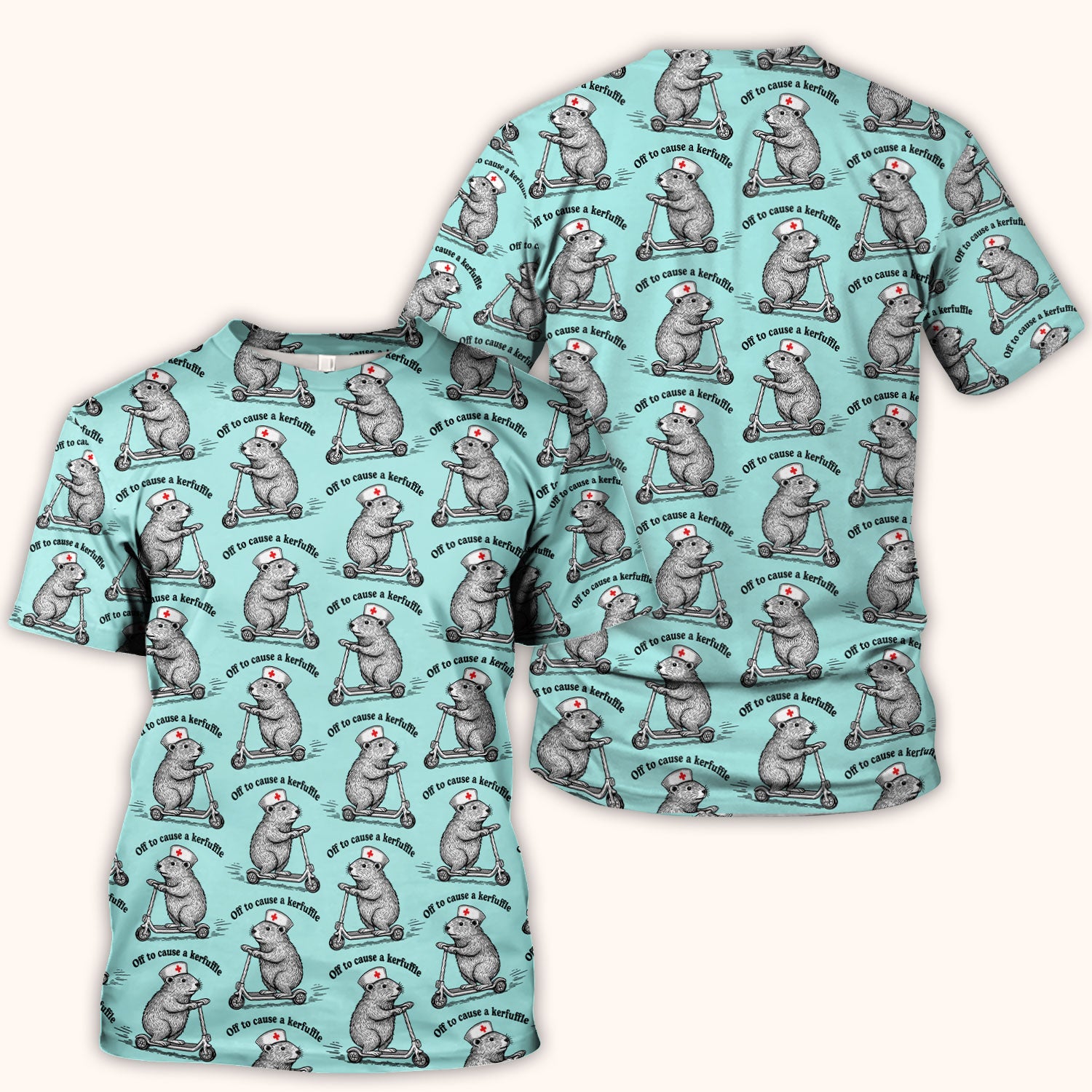 Funny Nurse Mouse Scooter Print Scrub Top, Comfortable Scrubs for Nurses