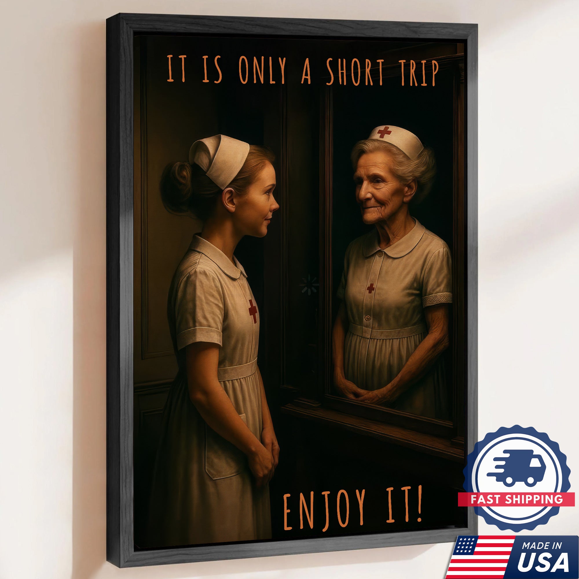 Vintage Young and Old Nurse Canvas, It Is Only A Short Trip Enjoy It, RN LPN CNA Gift