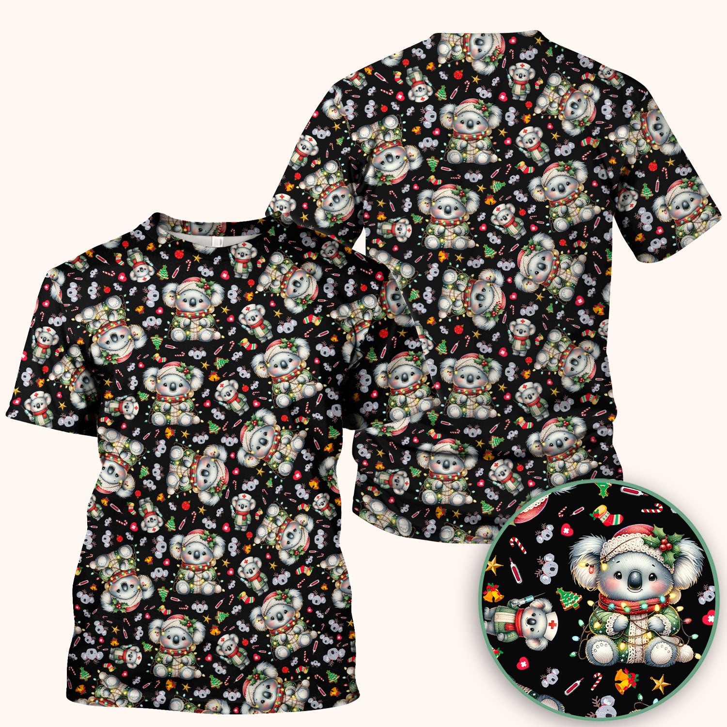 Christmas Koala Scrub Top - Cute Aussie Holiday Nurse Shirt for Women - Funny Animal Medical Uniform