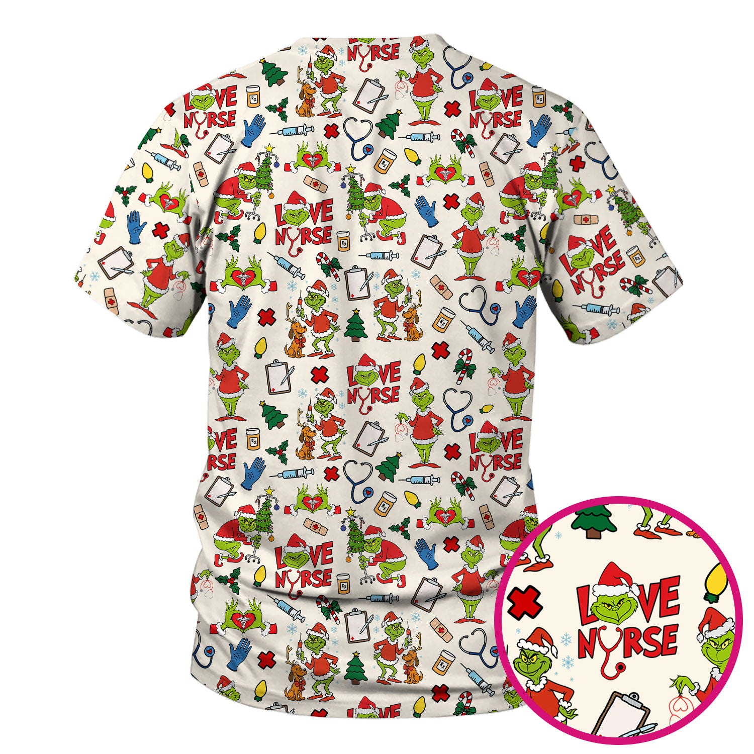 Grinch Nurse Scrub Shirt Multi Colors - Love Nurse Christmas Scrub Top - Funny Holiday Nursing Workwear with Pockets