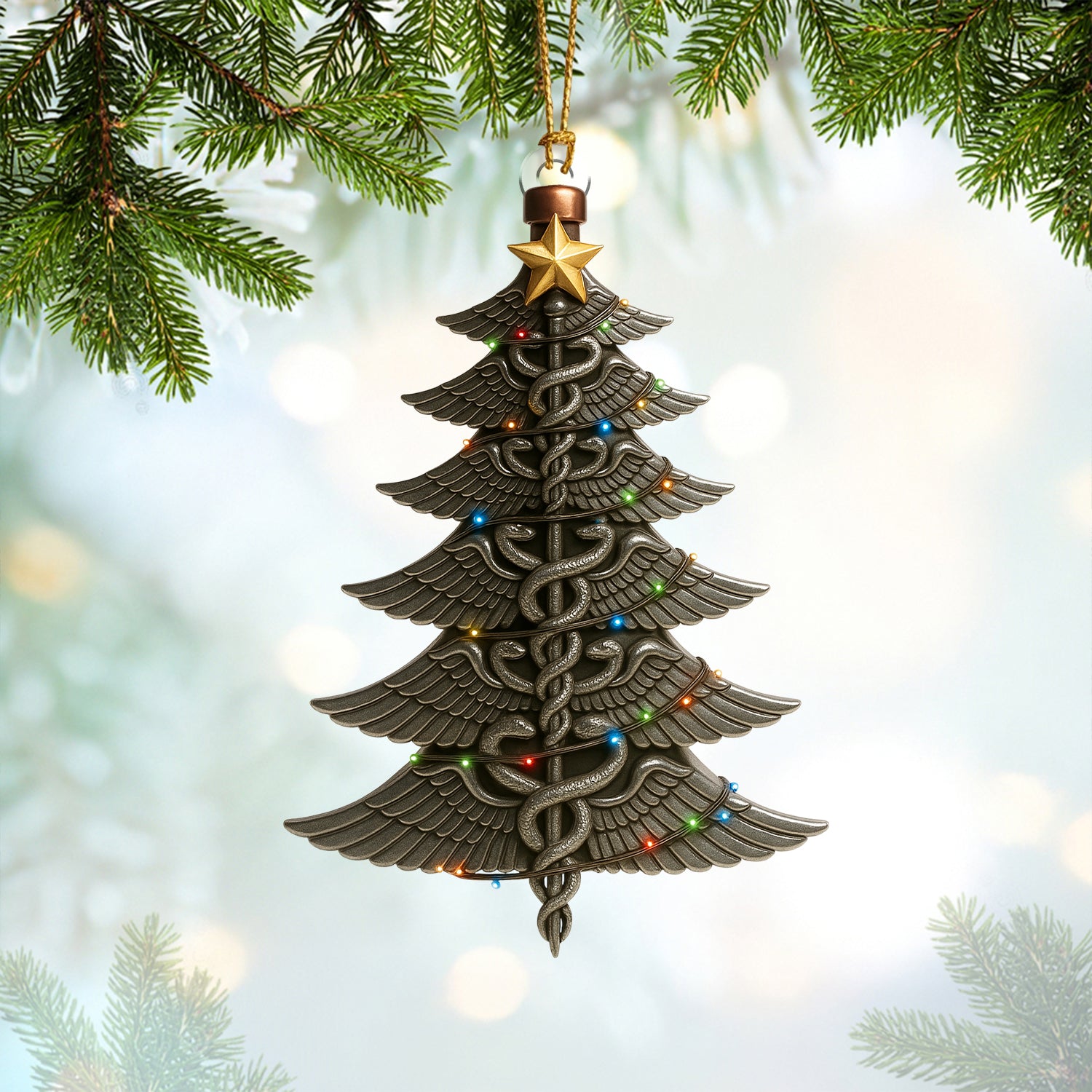 Medical Caduceus Christmas Tree Ornament, Healthcare Worker Holiday Decor, Nurse Doctor Gift, Medical Symbol Christmas Ornament