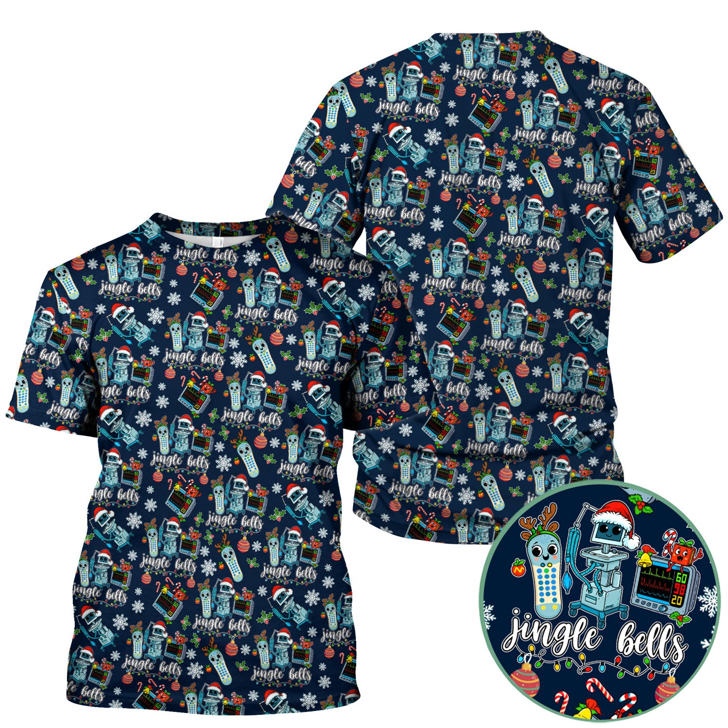 Jingle Bells Christmas Scrub Top - Funny Xmas Scrubs for Nurses - Breathable Fabrics Nursing Uniform for RN CNA LPN