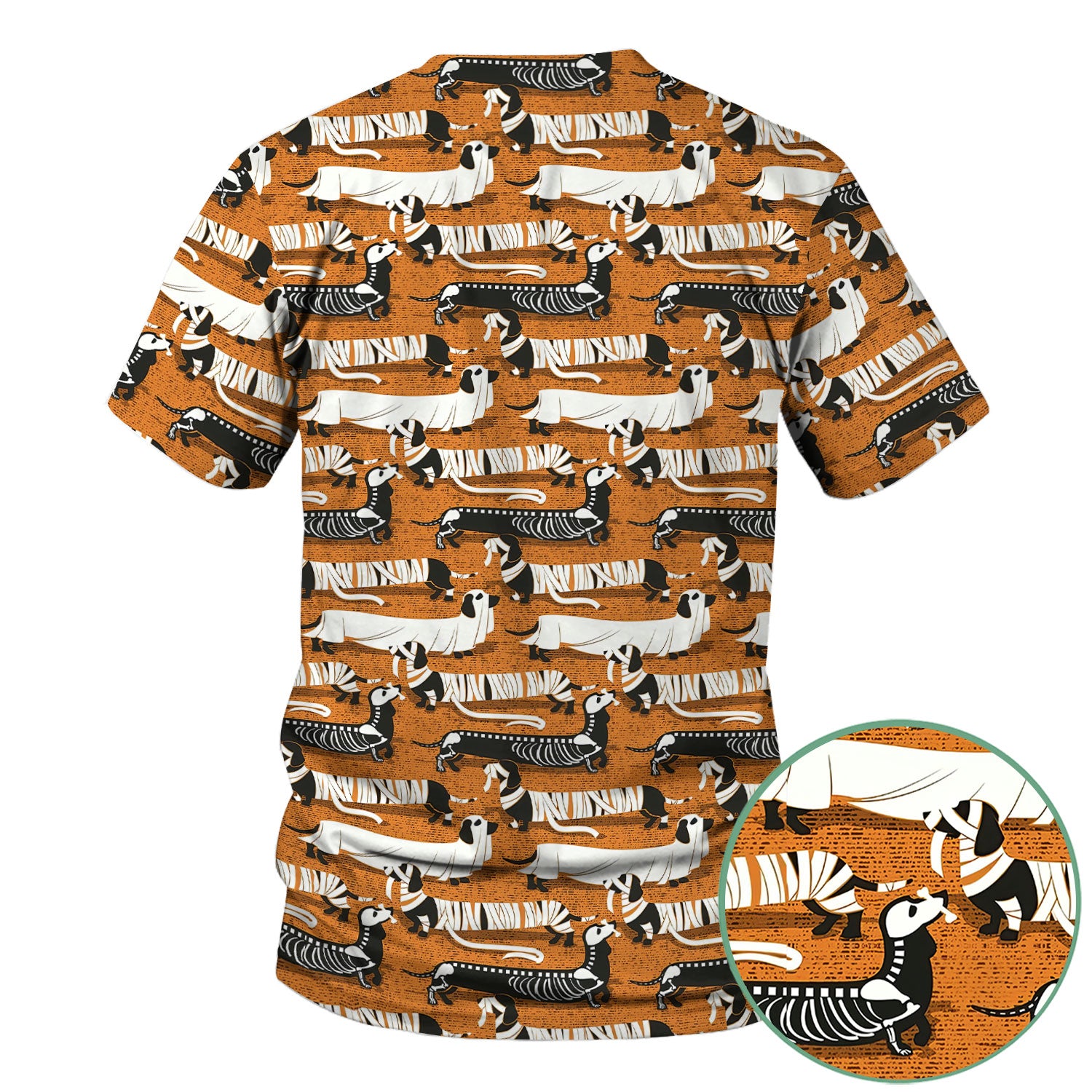 Dachshund Halloween Scrub Shirt - Multi Color Dog Print Scrub Top - Funny Skeleton Nurse Scrubs Gift for Women Men, CNA, RN