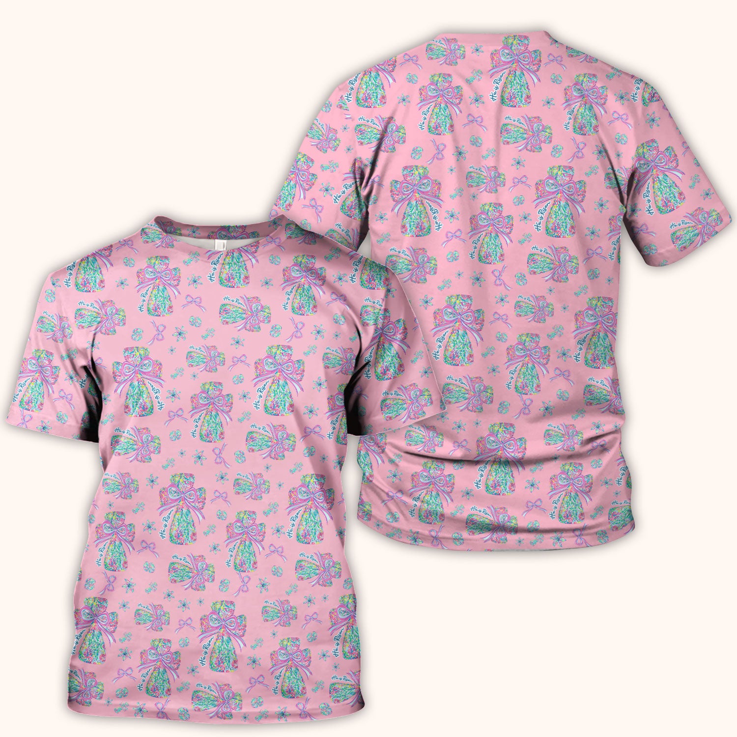 Colorful Bow Pattern Scrub Top, Breathable Fabrics Nursing Uniform