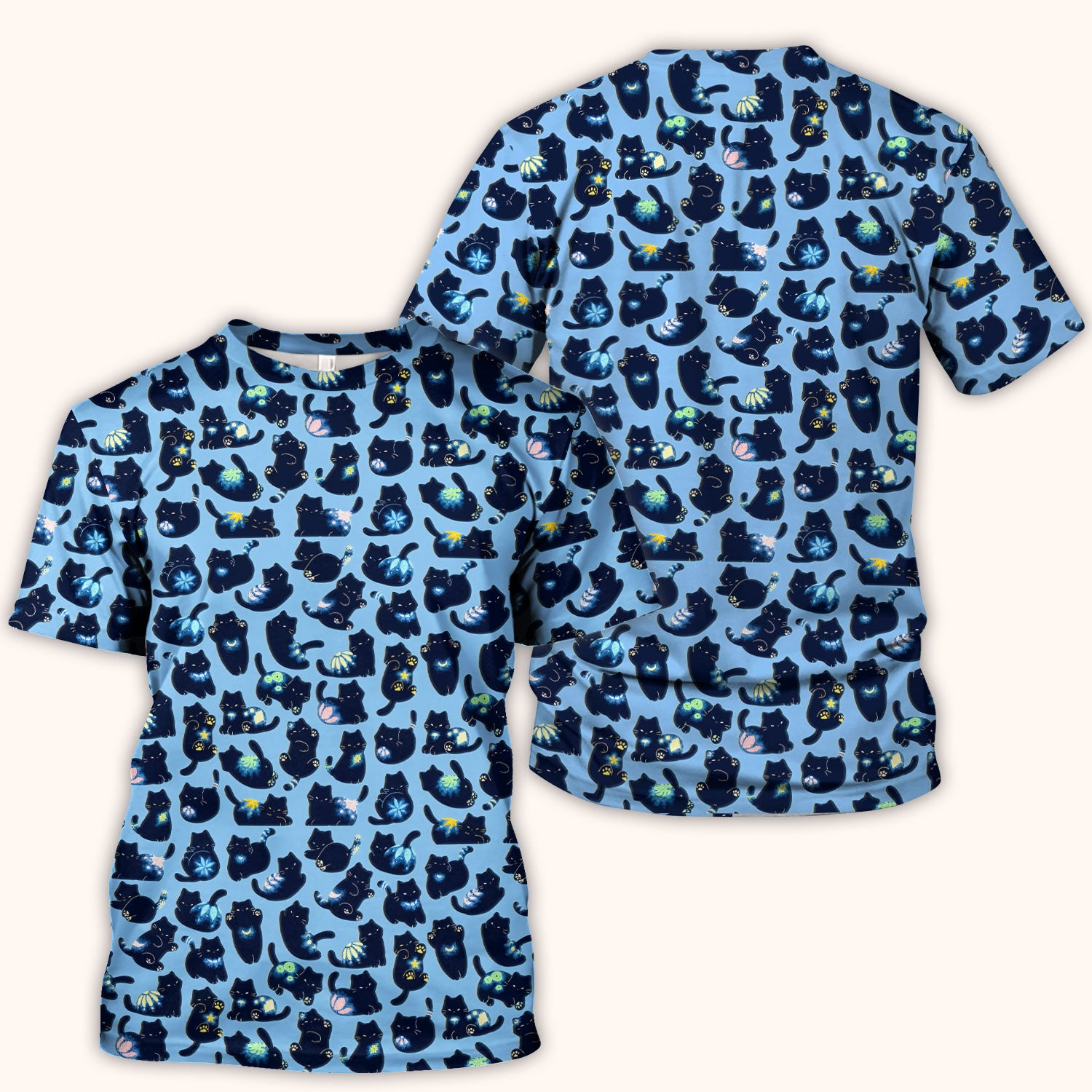 Midnight Cat Scrub Top, Black Cat Pattern Nurse Shirt, Breathable Fabrics Nursing Uniform