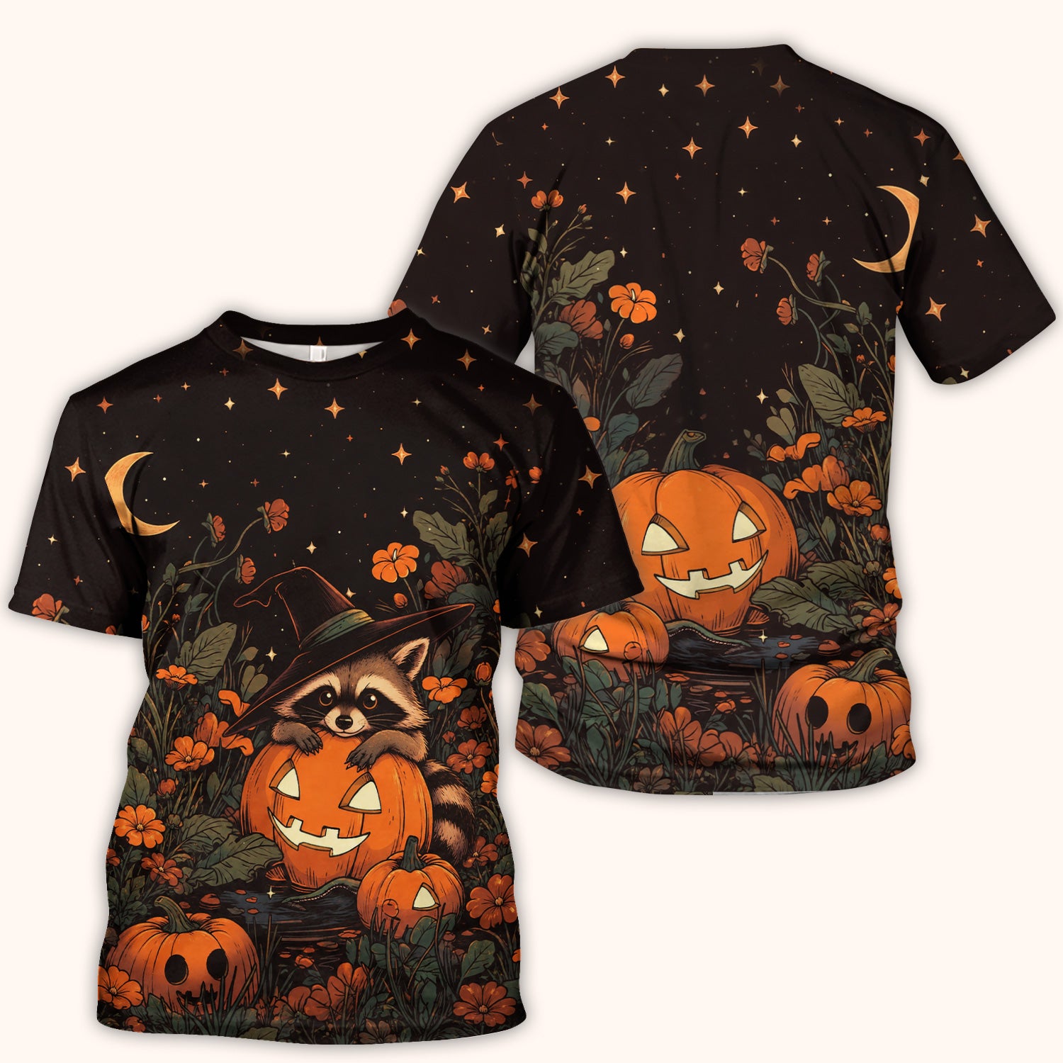 Spooky Halloween Raccoon Print Scrub Top, Comfortable Scrubs for Nurses