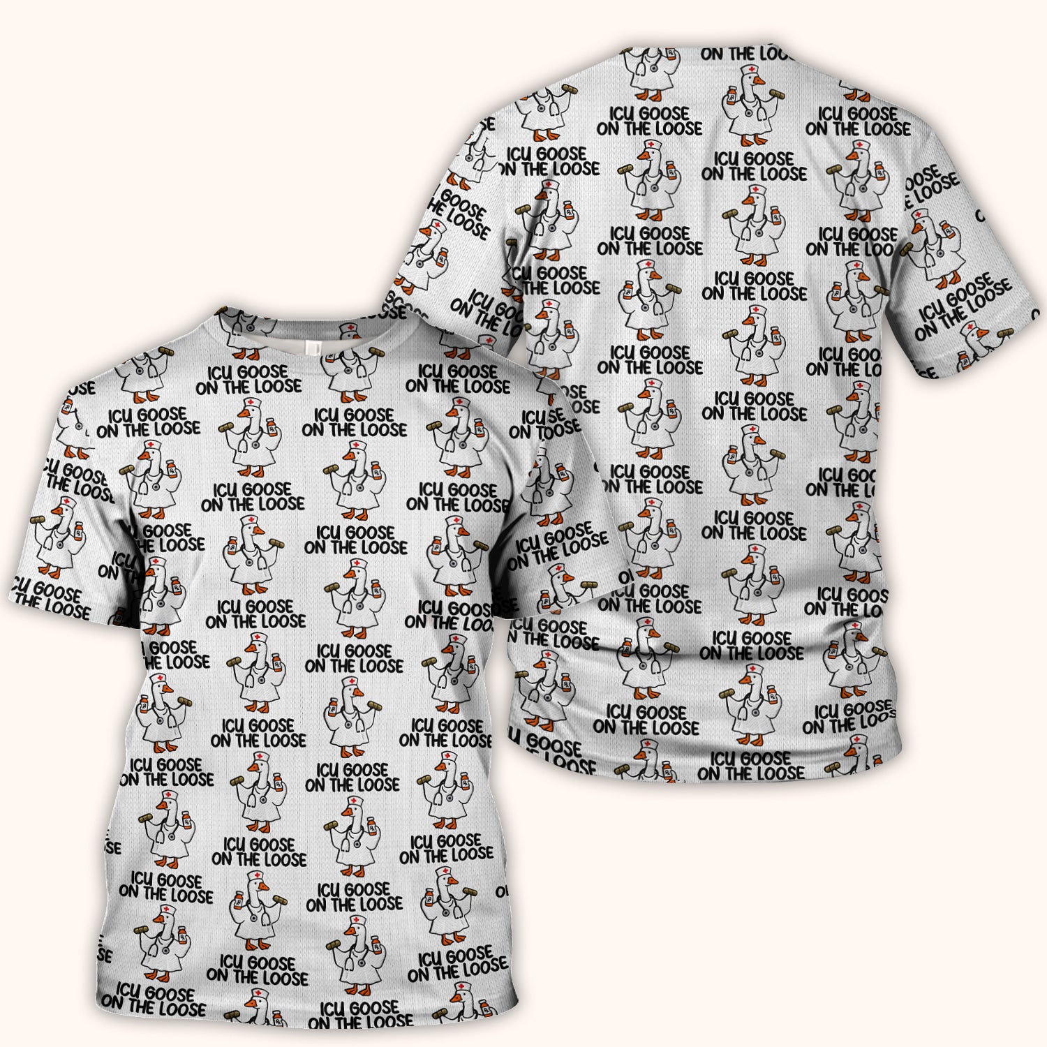 Funny ICU Goose On The Loose Nurse Pattern Scrub Top, Comfortable Scrubs For Nurses