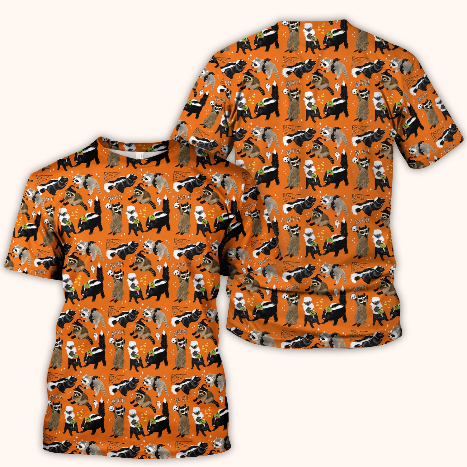 Halloween Wildlife with Skunk Raccoon Pattern Scrub Top, Comfortable Scrubs for Nurses