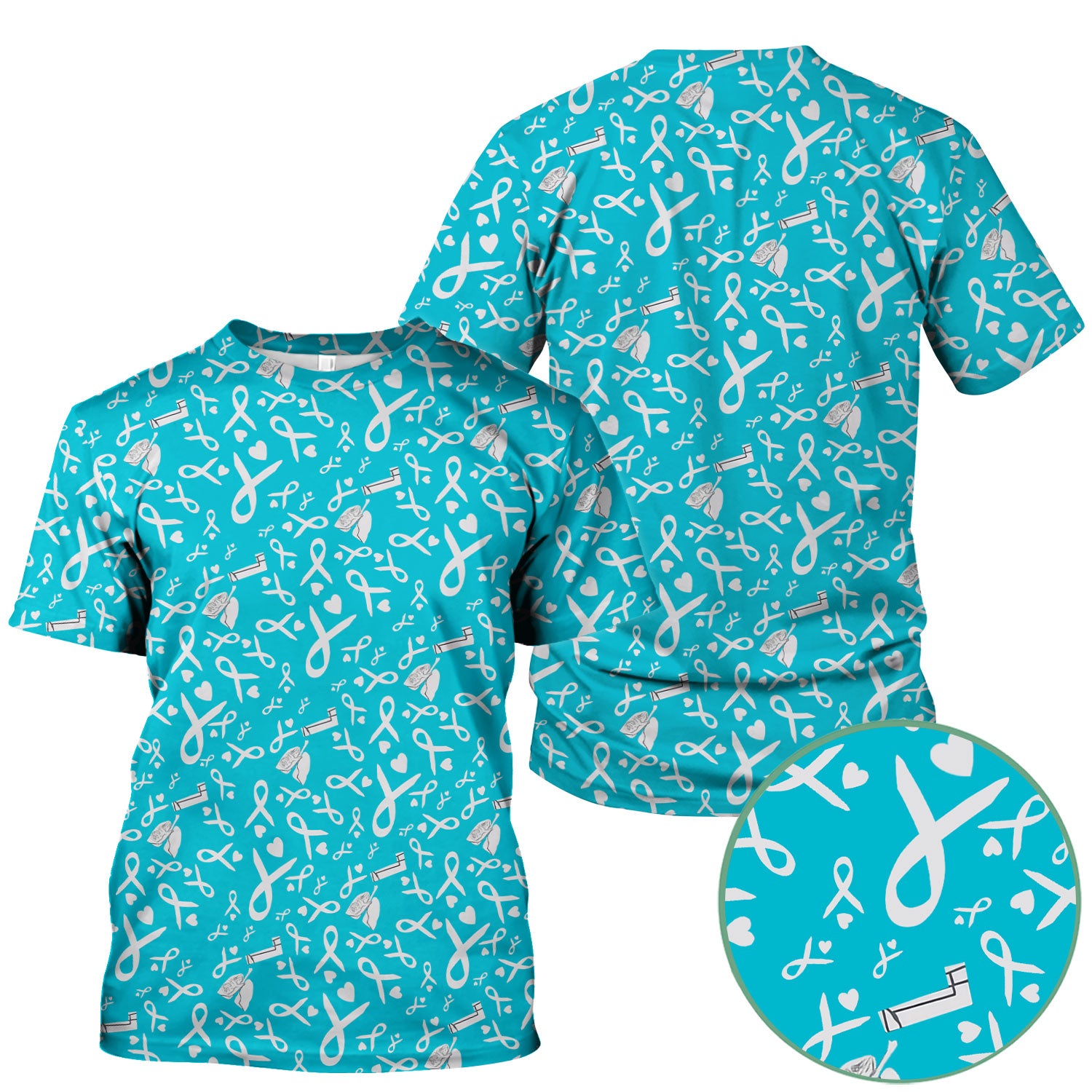 Lung Cancer Awareness Nurse Scrub Top - Gray Ribbon Inhaler & Lungs Pattern - COPD Asthma Medical Uniform Gift for RN LPN CNA