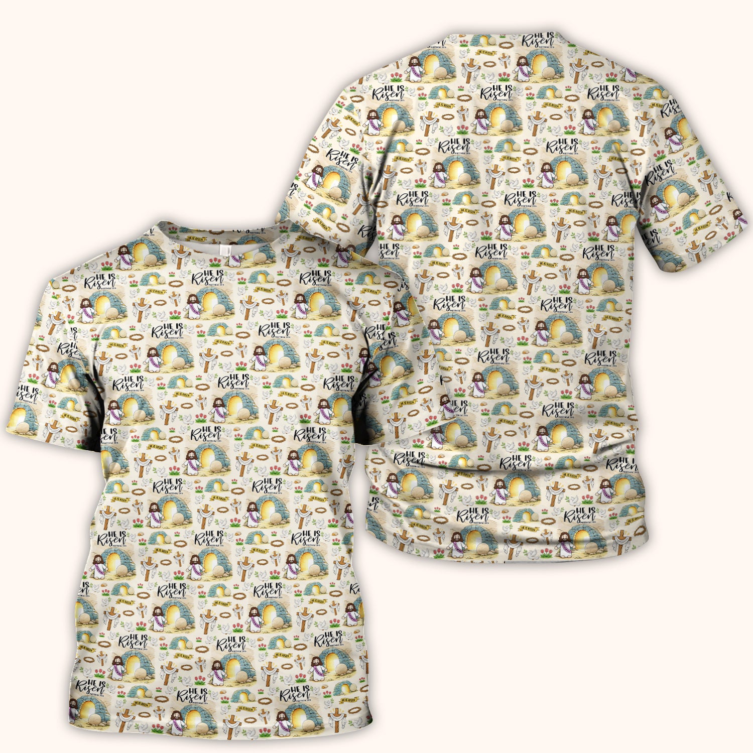 Christian Easter He Is Risen Resurrection Pattern Scrub Top, Breathable Healthcare Uniform Top