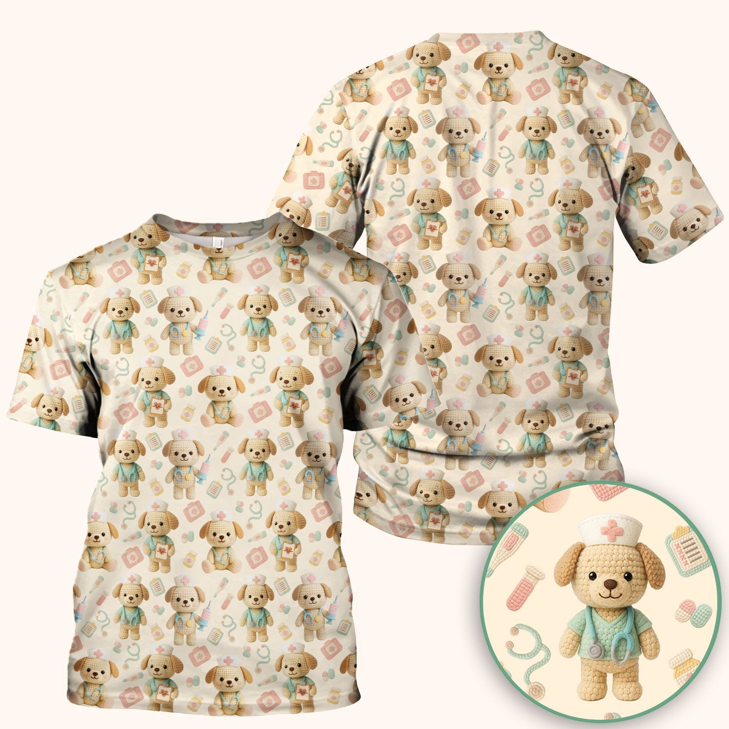 Cute Labrador Scrub Top for Nurse - Pastel Crochet Dog Medical Scrubs - Adorable Puppy Med Uniform Gift for Women