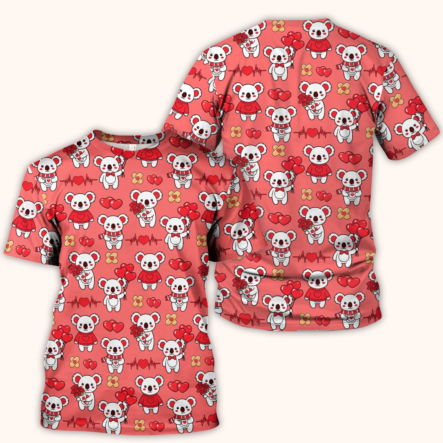 Sweet Koala Valentine Medical Design Scrub Top, Comfortable Scrubs for Nurses