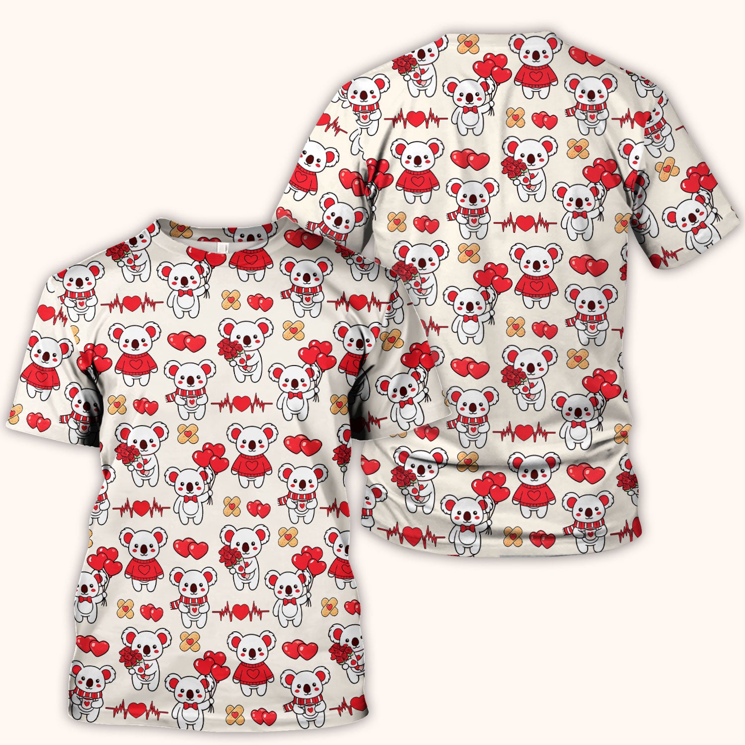 Sweet Koala Valentine Medical Design Scrub Top, Comfortable Scrubs for Nurses