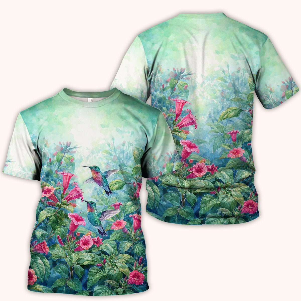 Vintage Hummingbird Floral Garden Pattern Scrub Top, Comfortable Scrub ...