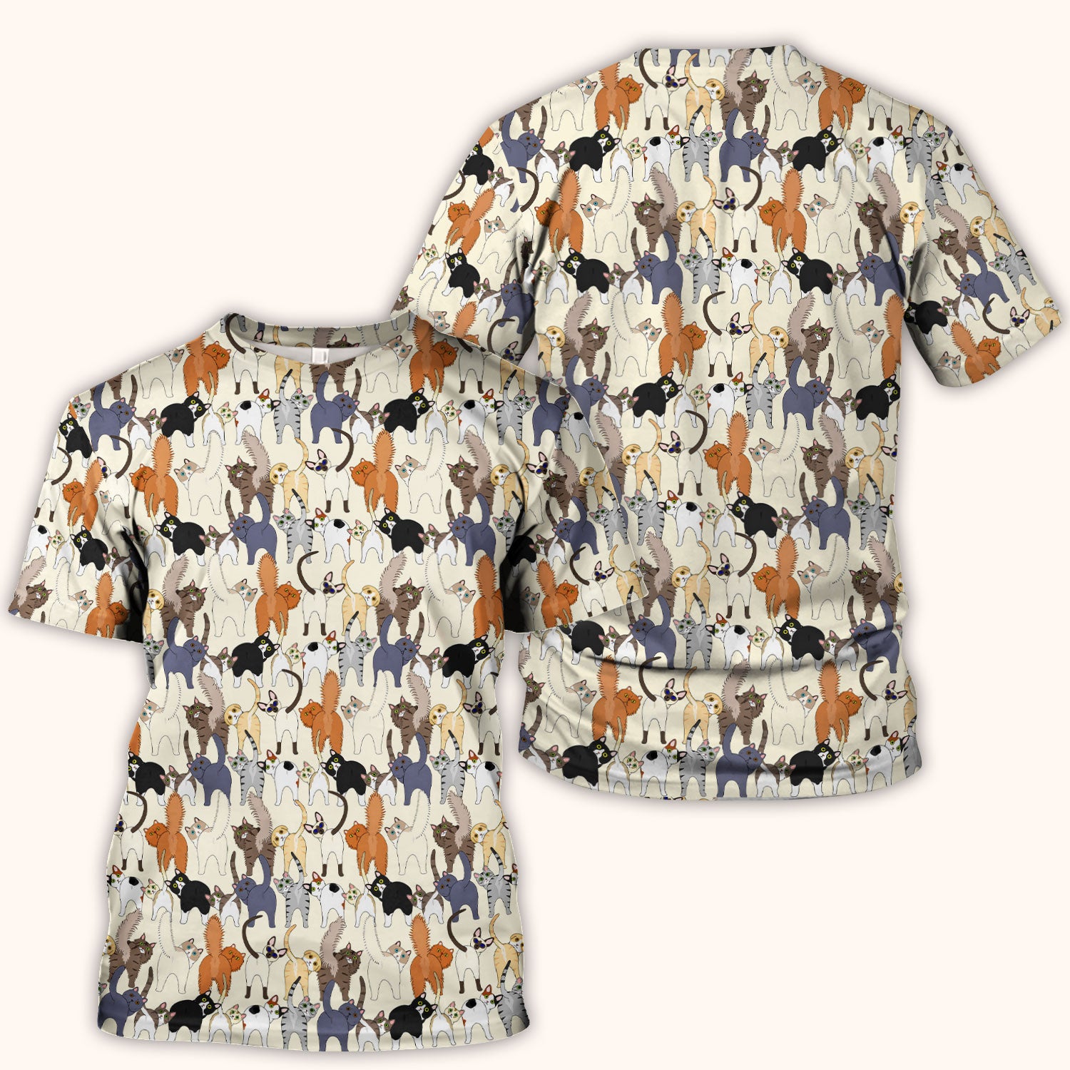 Whimsical Multicolor Cat Cartoon Pattern Scrub Top, Comfortable Scrubs for Nurses
