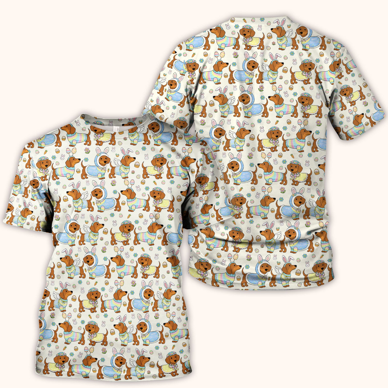 Easter Dachshund Bunny Print Scrub Top, Breathable Fabrics Nursing Uniform