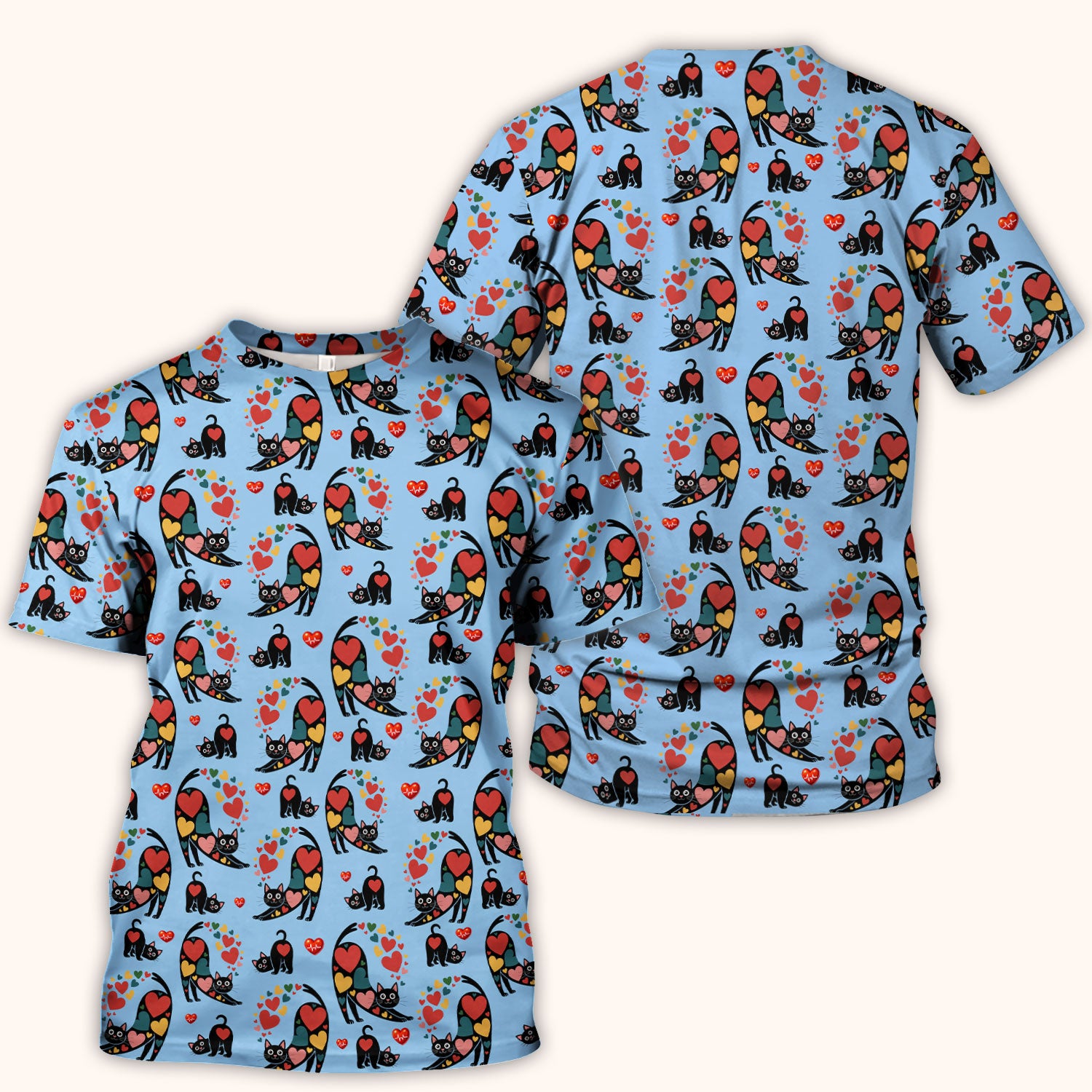 Playful Cat Valentine Heart Print Nurse Scrub Top, Comfortable Scrubs for Nurses