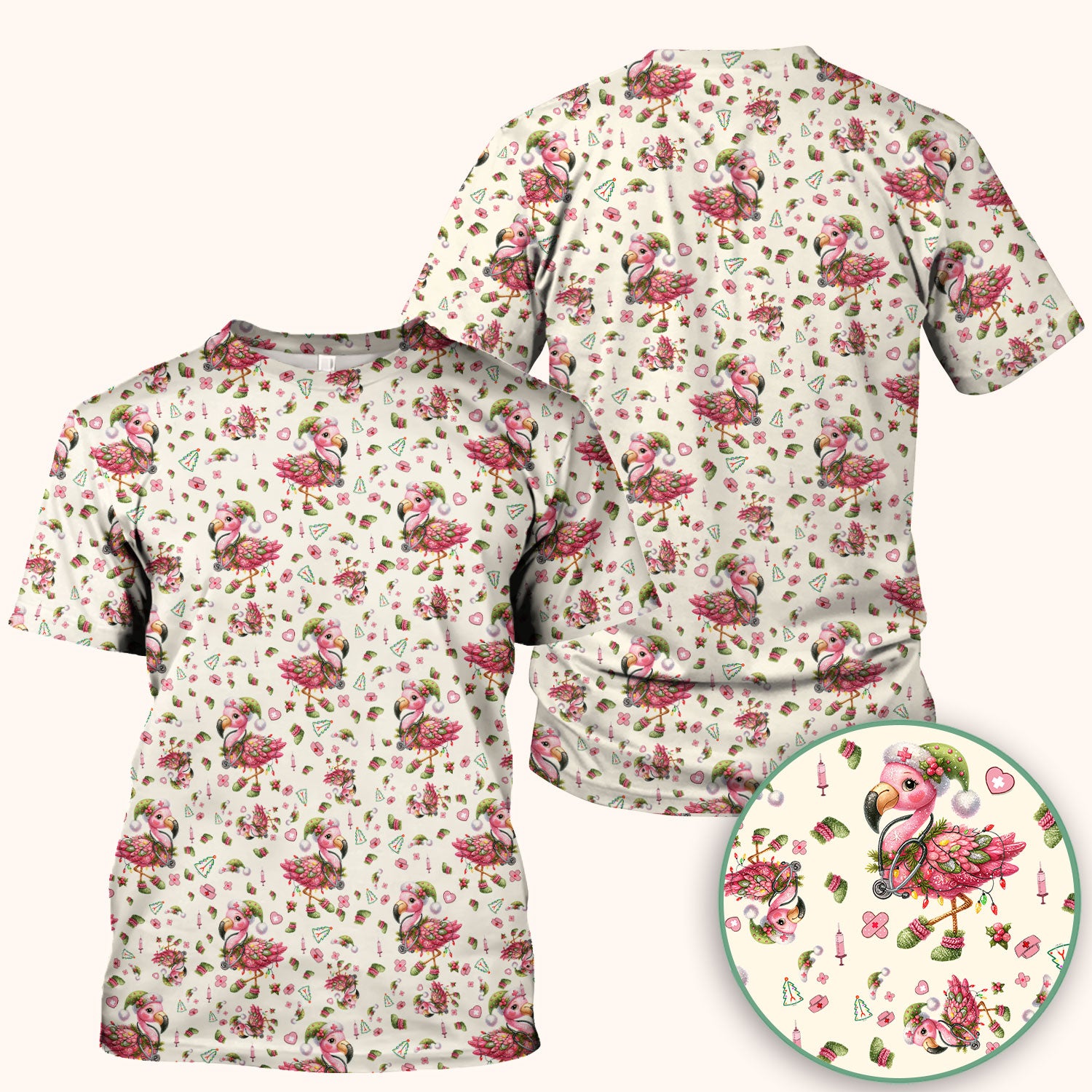Flamingo Scrub Top for Nurse - Funny Christmas Medical Shirt - Holiday Christmas Gift for Healthcare Workers