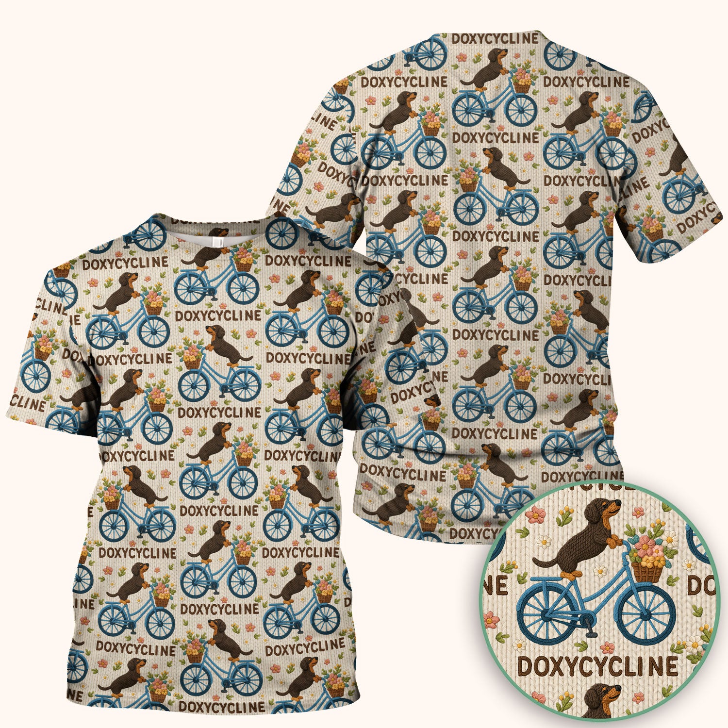 Doxycycline Pharmacy Pun Scrub Top - Dachshund on Bicycle Pharmacists Shirt - Veterinary Technicians Gift