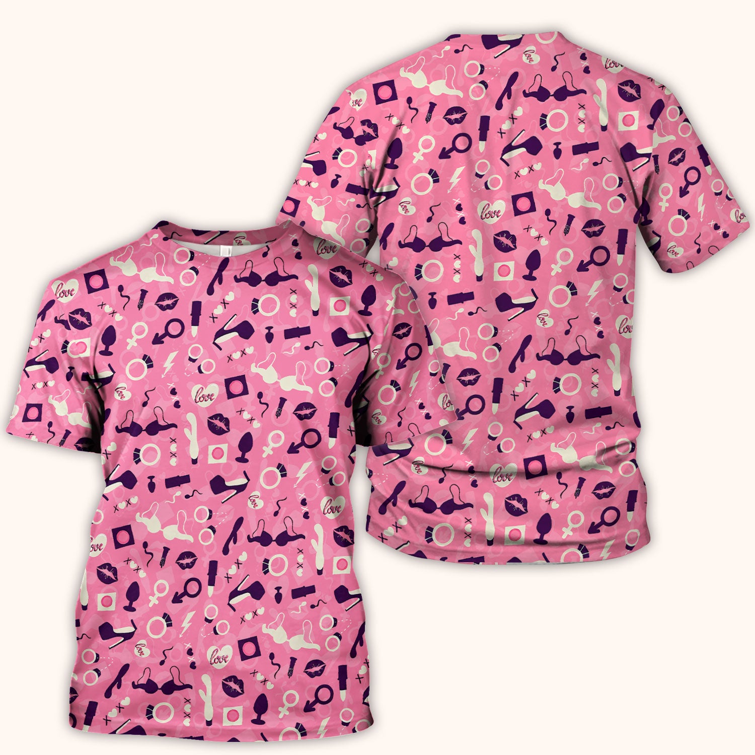 Valentine Pattern Nurse Scrub Top, Pink Love Nurse Shirt, Breathable Fabrics Nursing Uniform