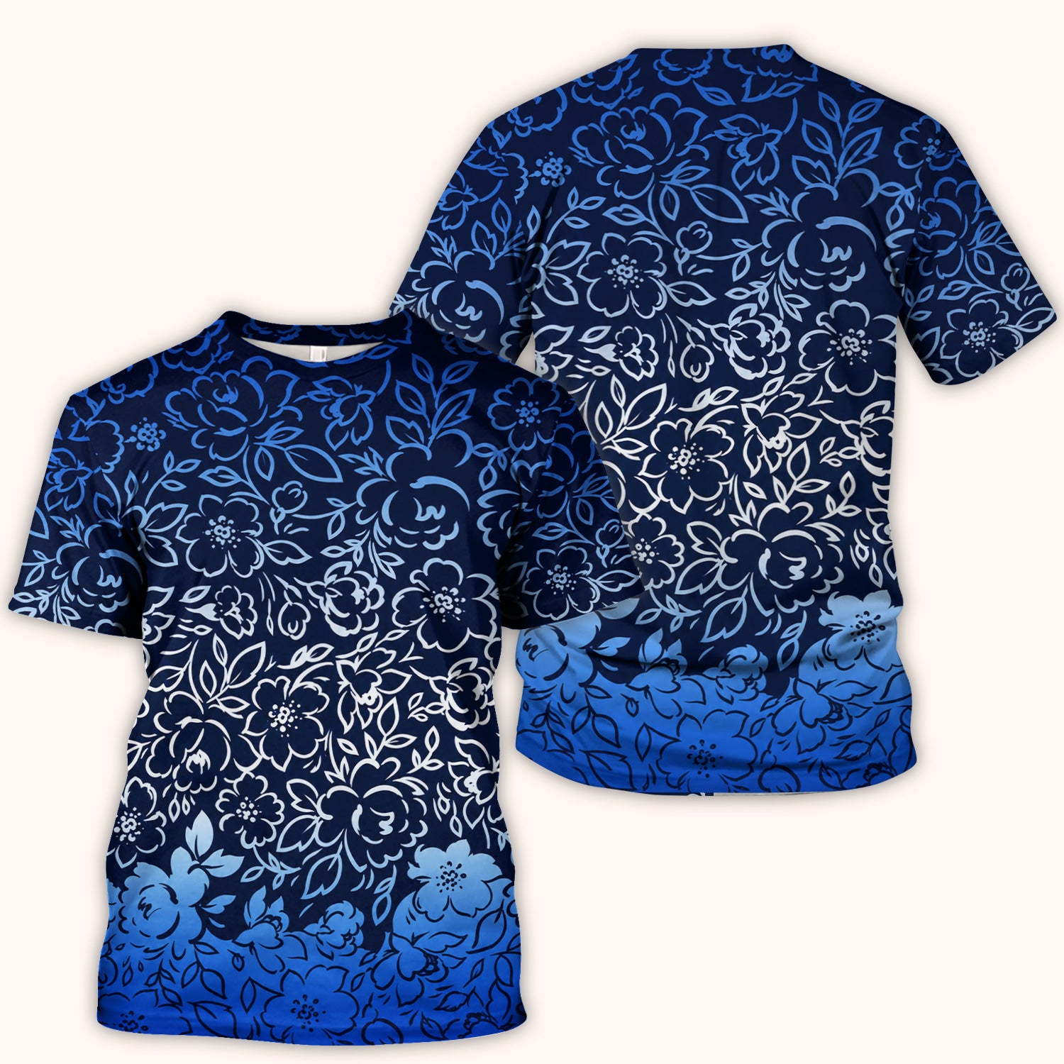 Navy Botanical Flower Print Scrub Top, Comfortable Scrubs for Nurses
