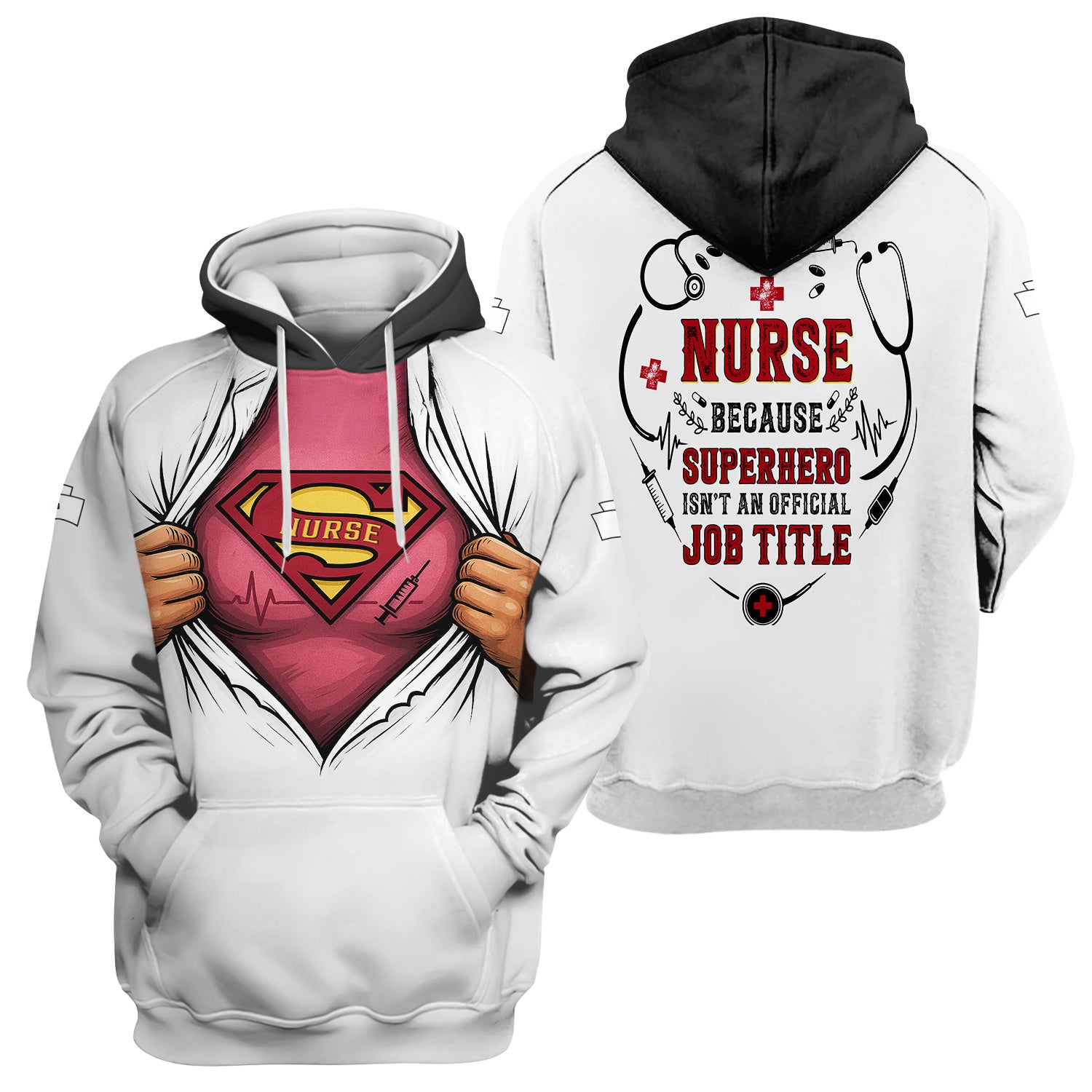Personalized  Superhero Nurse Scrub Top - Funny Medical Uniform with Pockets - Gift for Healthcare Workers, RN, CNAs, LPNs