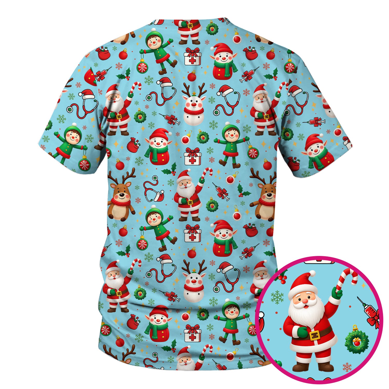 Christmas Scrub Top for Nurse - Cute Santa Elf Reindeer Medical Shirt - Festive Holiday Scrubs for Women RN CNA LPN Gift