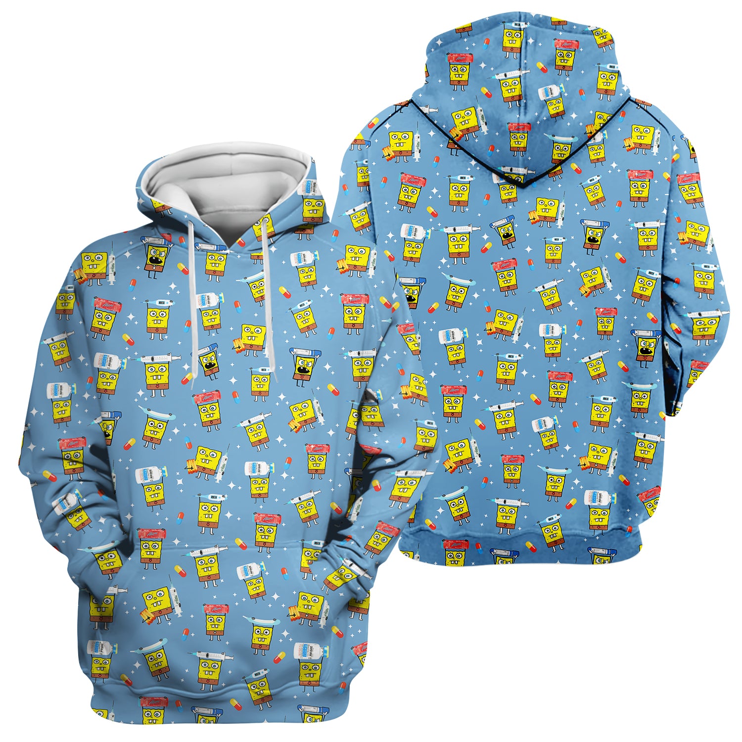 Cartoon Character Scrub Top - All-Over Print Doodle Medical Characters - Gift for RN LPN Healthcare Workers