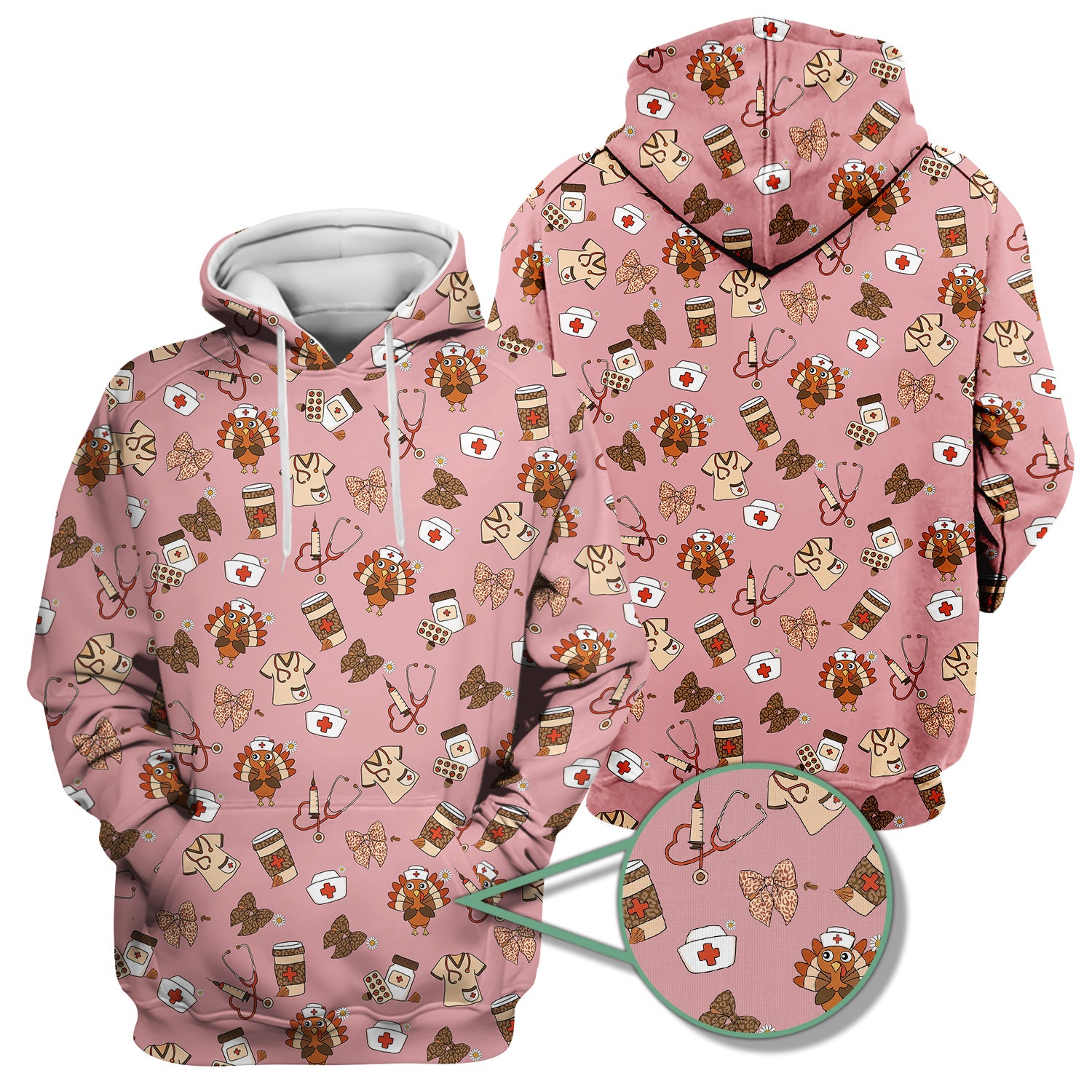 Cute Nurse Fall Season Scrub Top - Thanksgiving Turkey & Stethoscope Medical Design  - Gift for RN LPN CNA