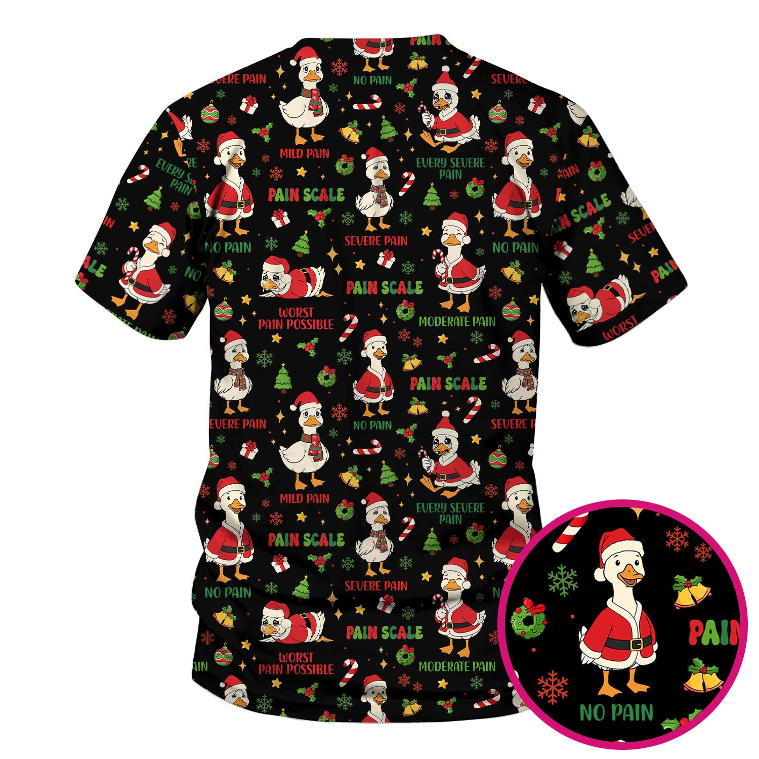 Christmas Nurse Scrub Top - Funny Goose Pain Scale - Cute Holiday Medical Uniform for Women
