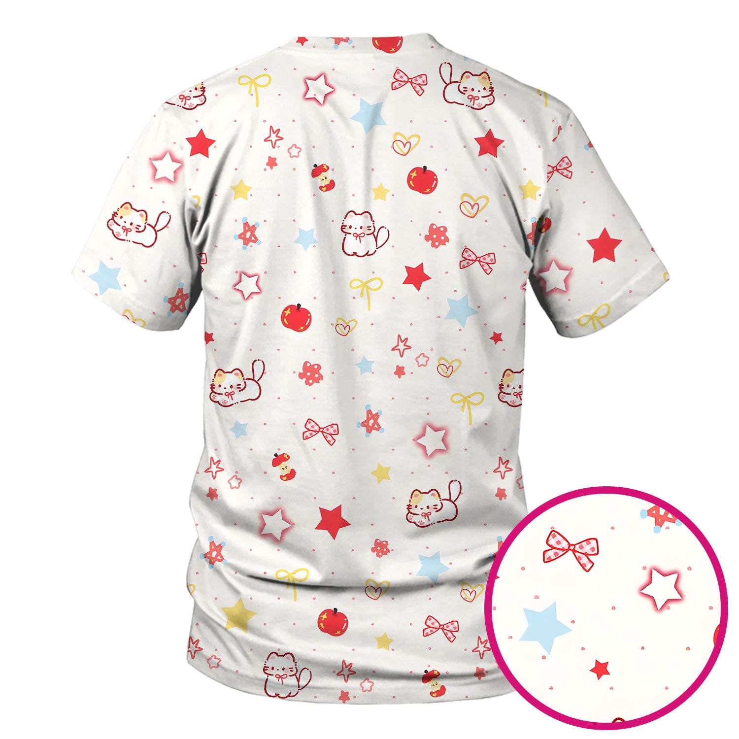 Cute Kawaii Cat Bow Star Pattern Scrub Top, Comfortable Scrubs for Nurses