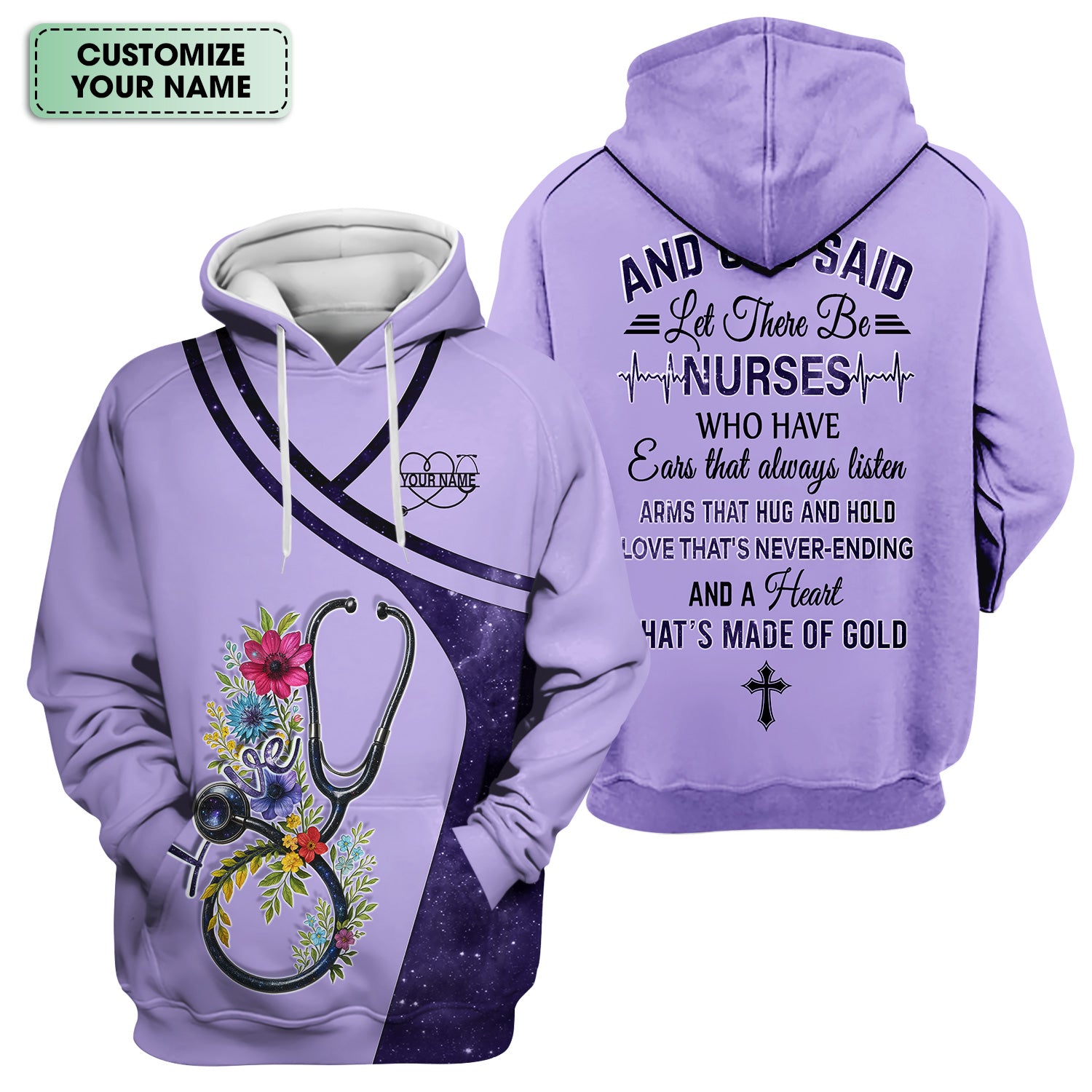Custom Nurse Love T-Shirt - Floral Stethoscope & Galaxy Design - Personalized Gift for RN LPN CNA Healthcare Professionals