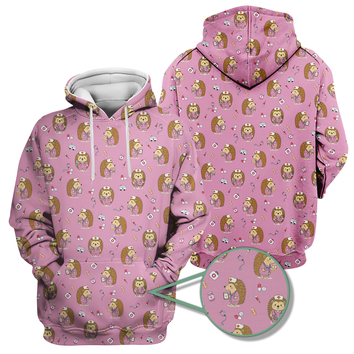 Cute Hedgehog Nurse Scrub Top - Funny Animal & Medical Design - Gift for Women RN LPN Pediatric Nurses