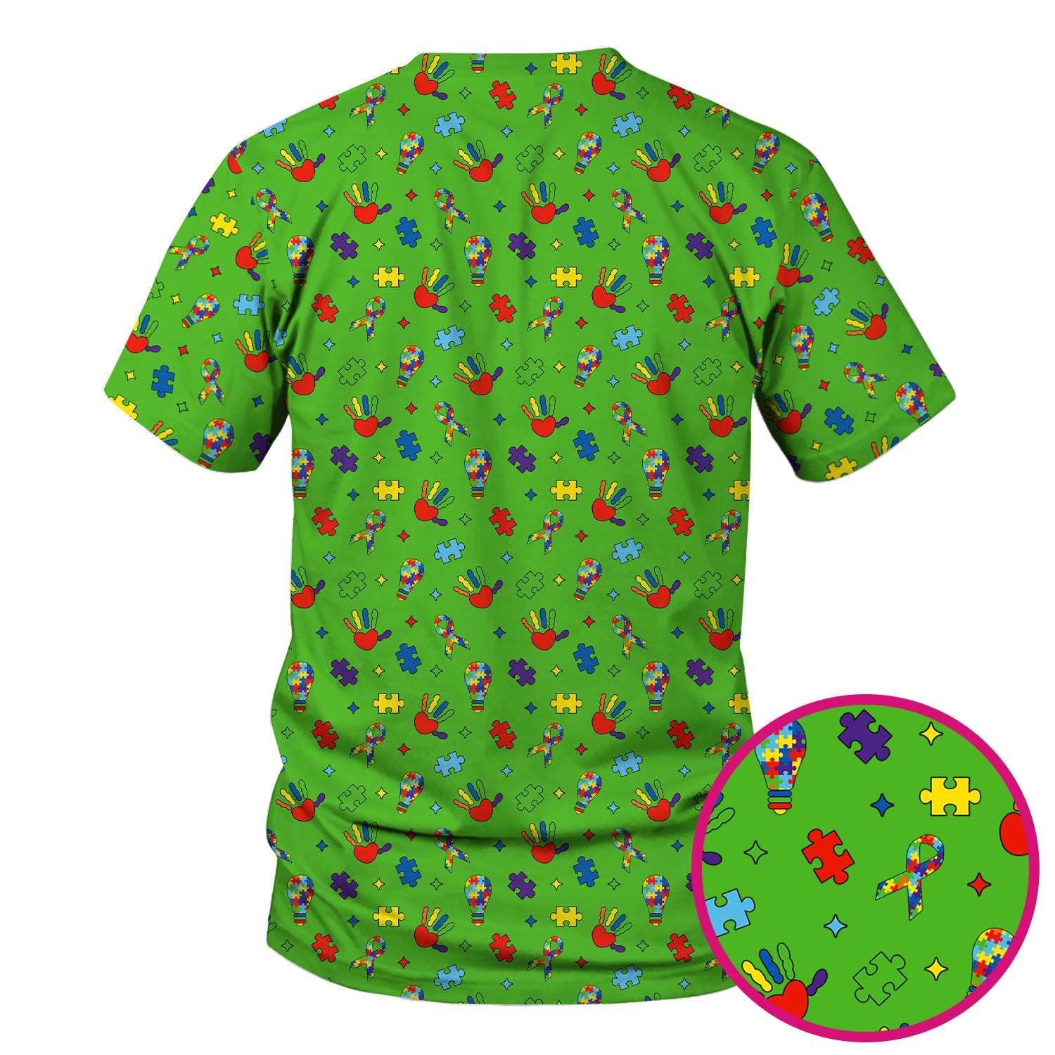 Autism Awareness Colorful Puzzle Pattern Scrub Top, Comfortable Scrubs for Nurses