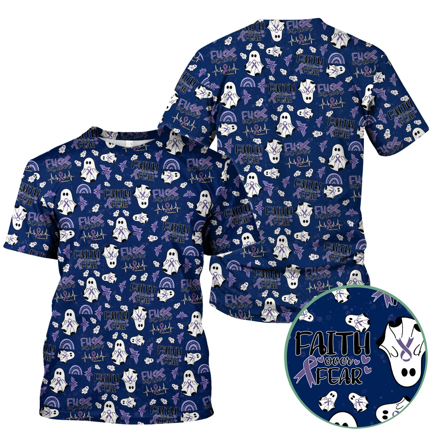 Periwinkle Ribbon Stomach Cancer Scrub Top - Awareness Nurse Shirt - November Warrior Survivor Medical Uniform Gift
