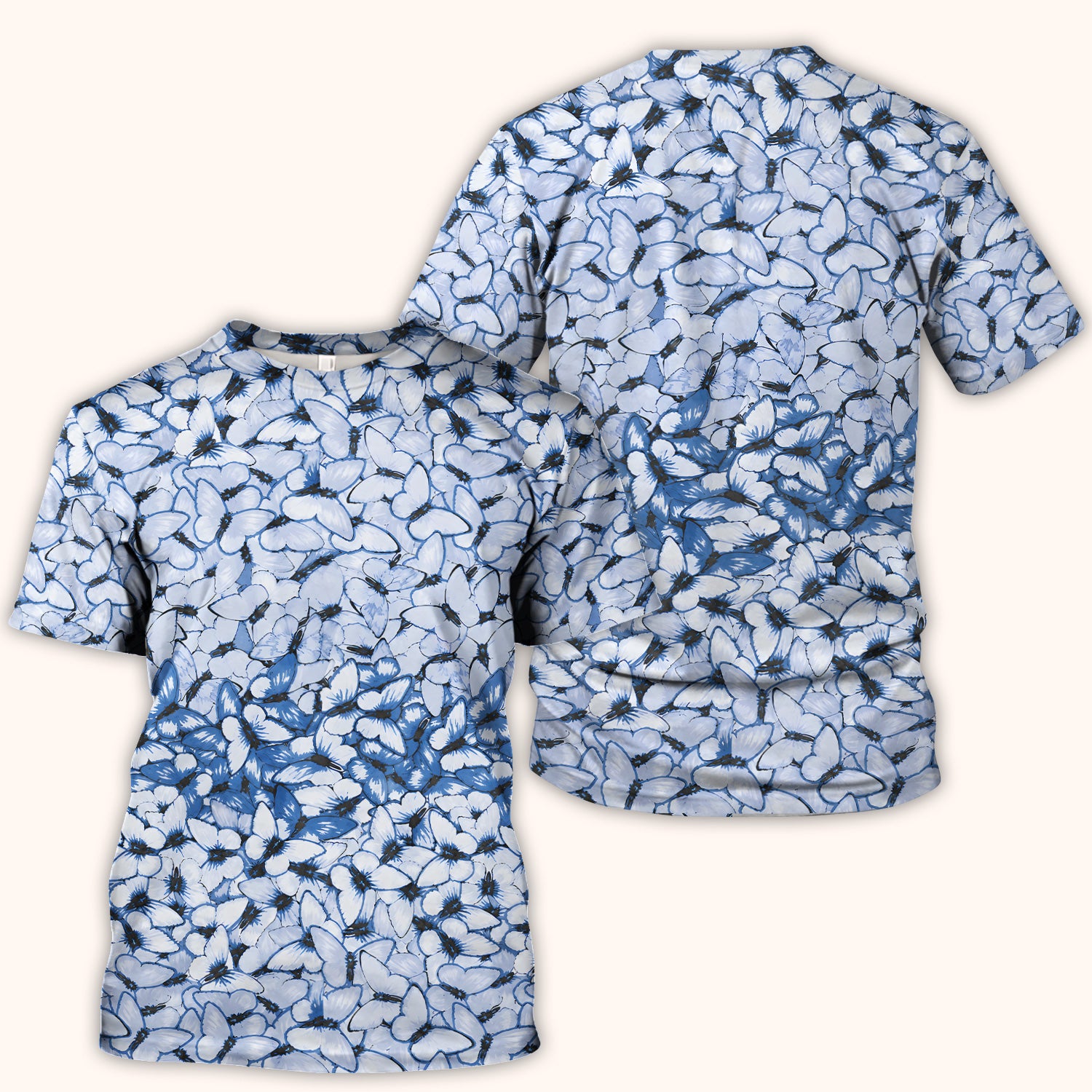Blue Butterfly Nurse Scrub Top for RN, CNA, Healthcare Workers, Garden Floral Uniform