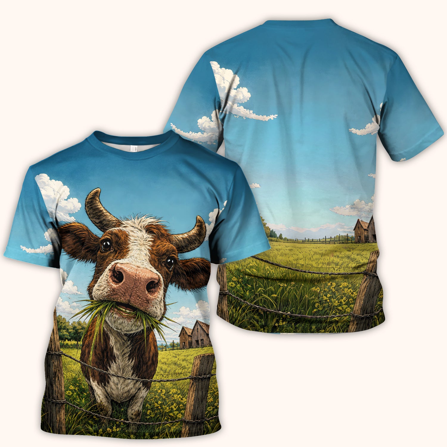 Curious Highland Cow Farm Scene Scrub Top, Comfortable Scrubs for Nurses