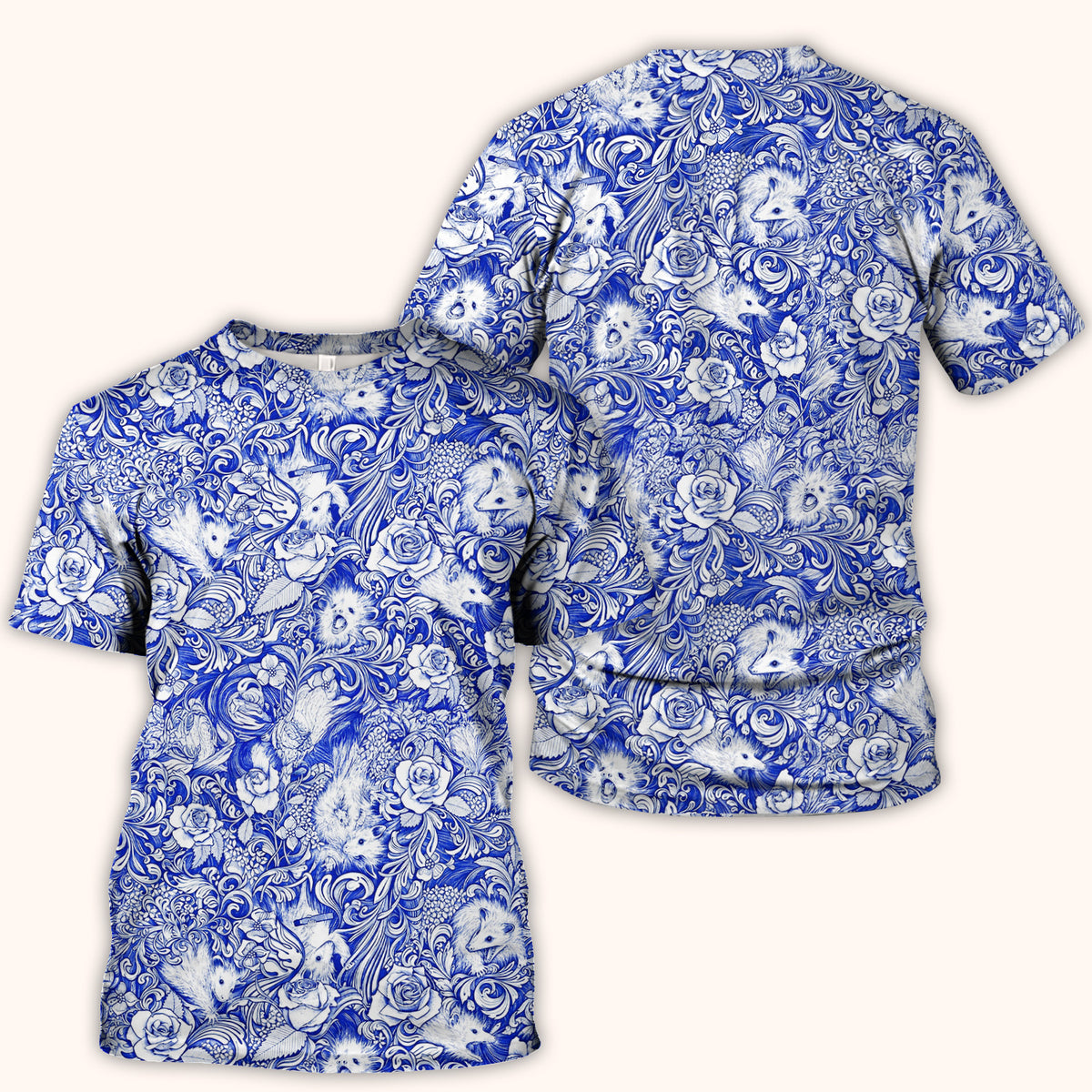 Blue Floral Opossum and Roses Scrub Top, Comfortable Scrubs for Nurses