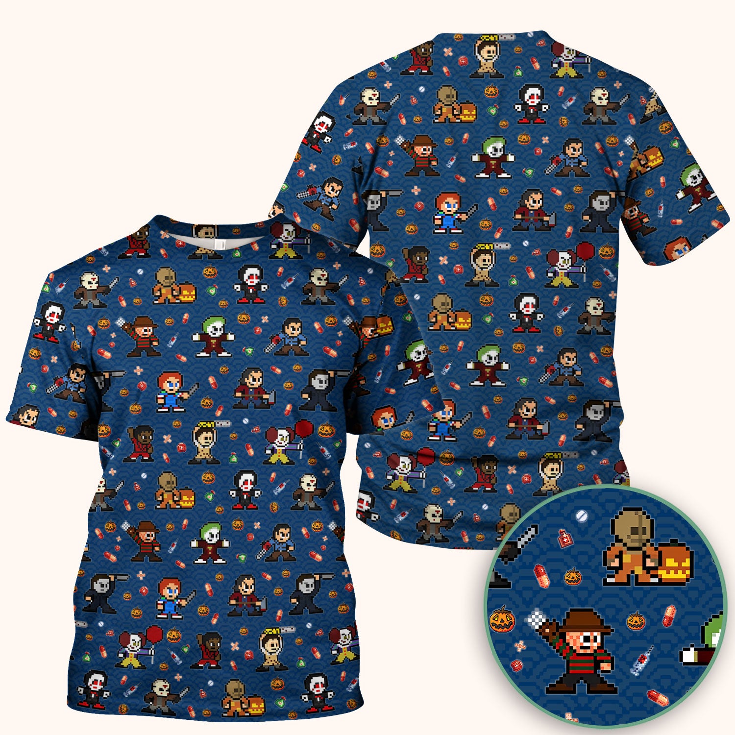 Halloween Horror Movie Scrub Top - Scary Character Med Uniform - Comfortable Scrubs for Nurses - Spooky Gift for Her