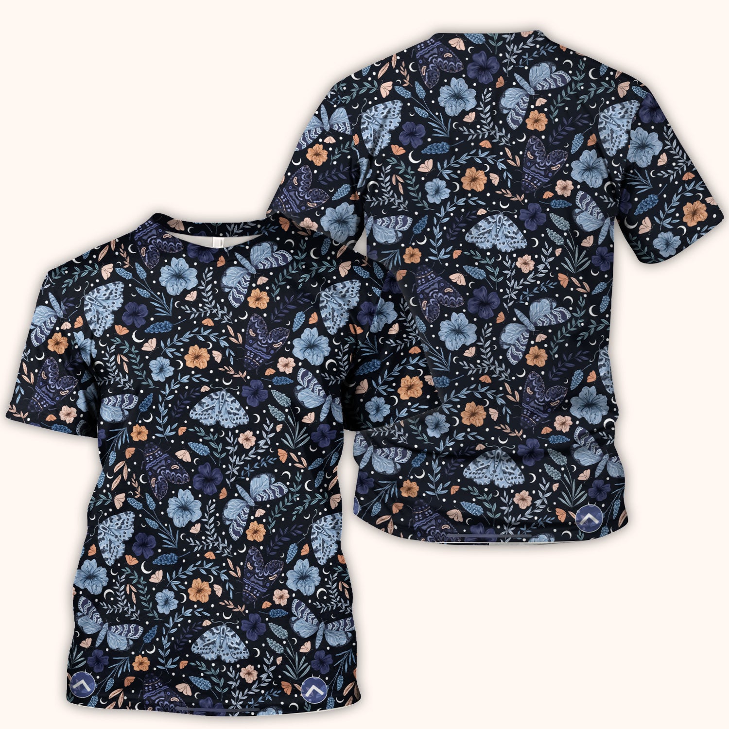 Charming Night Moth Butterfly Floral Pattern Scrub Top, Comfortable Scrubs for Nurses