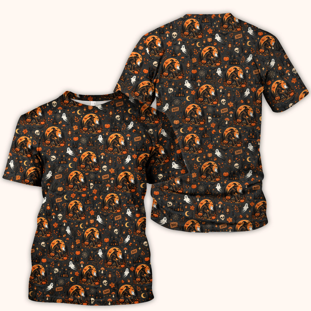 Halloween Bigfoot Ghost with Pumpkin Scrub Top, Comfortable Scrubs for Nurses