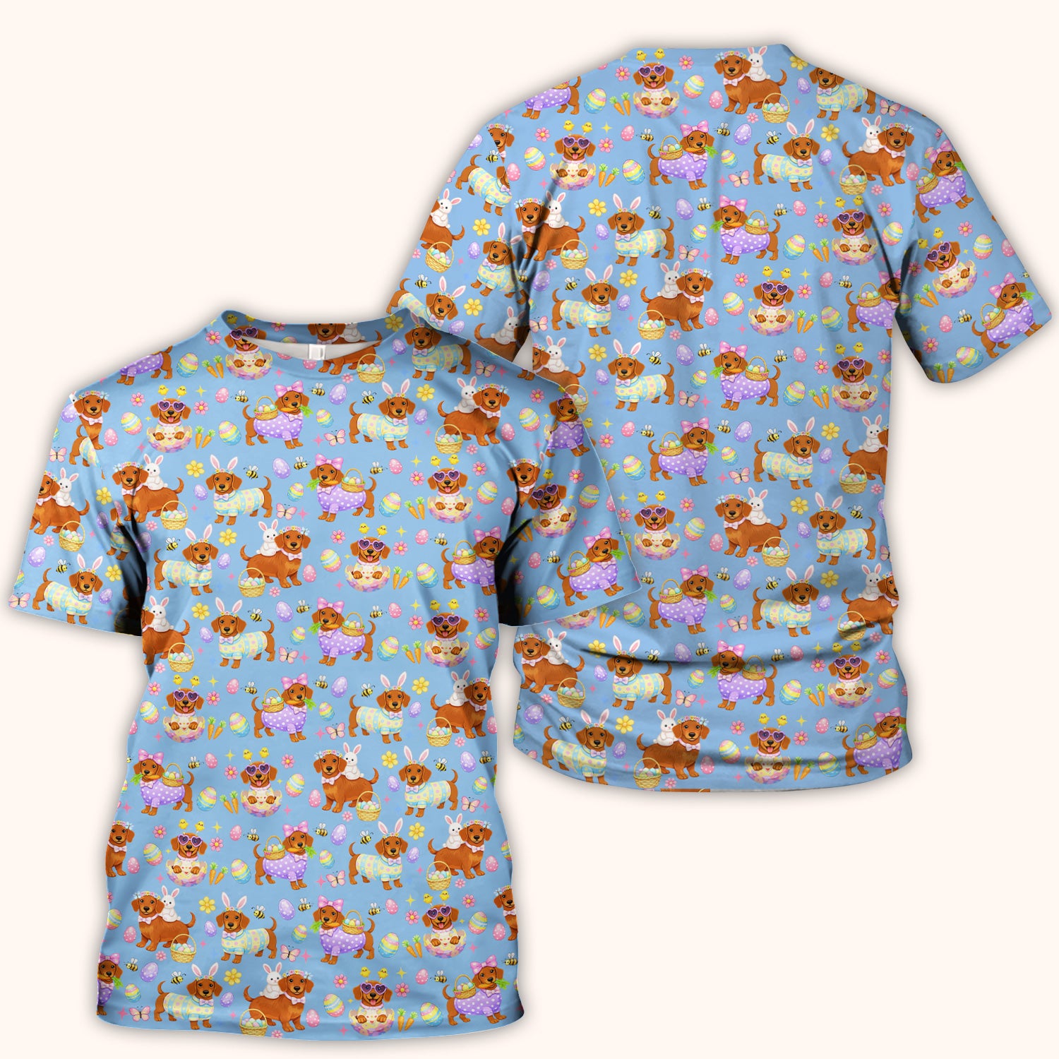Cute Easter Dachshund Dog Pattern Scrub Top, Breathable Healthcare Uniform Top