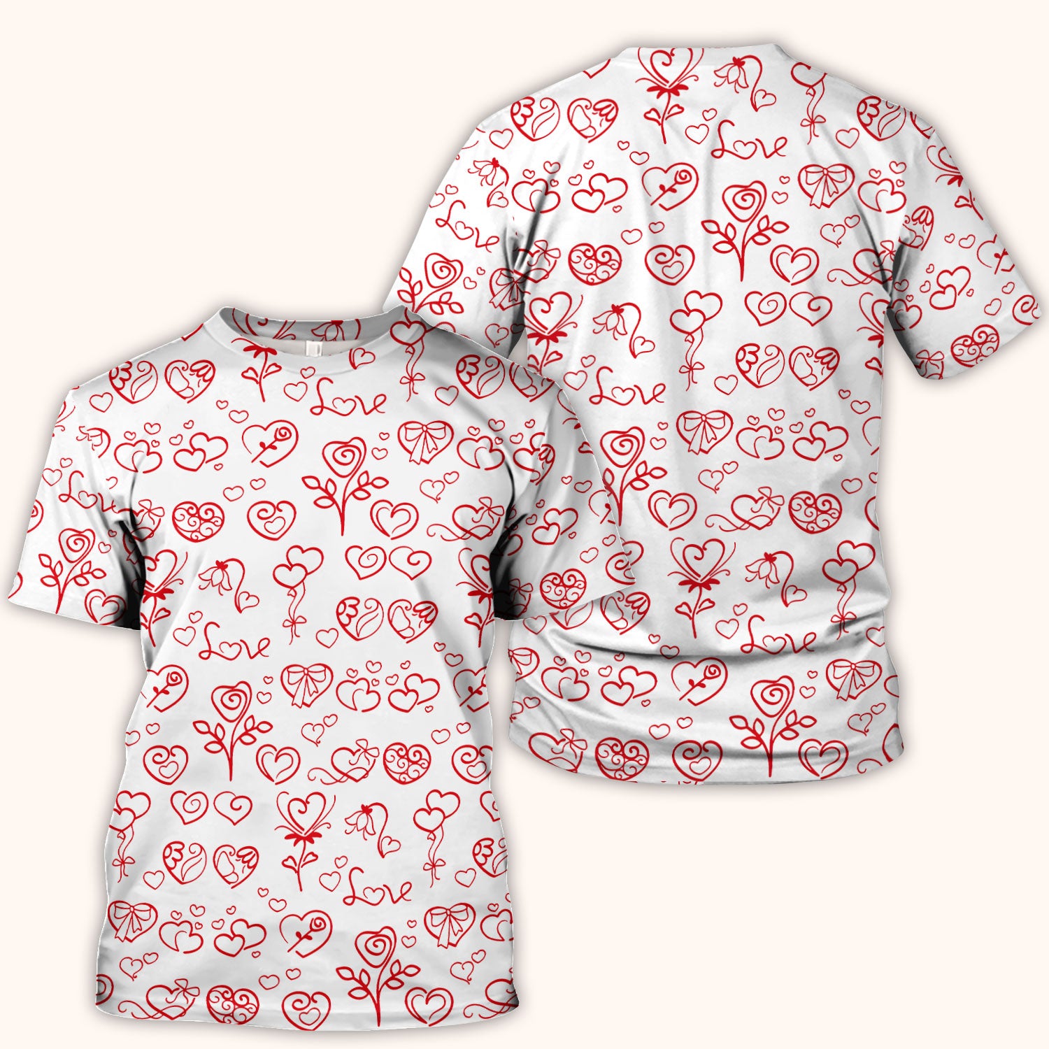 Cute Valentine Heart Scrub Top, Artistic Heart Pink Love Line Art Pattern Nurse Shirt, Comfortable Scrubs For Nursing